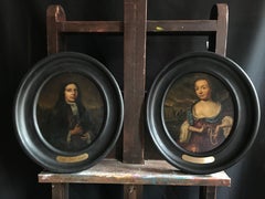 Pair 17th Century Dutch Portraits Aristocratic Husband & Wife Oval Oil Paintings