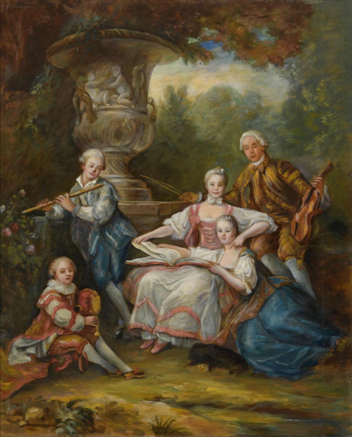 Atelier Dagher after Hubert DROUAIS (1699-1767) Nude Painting – Marquis von Kürbis und Familie, großes Ölgemälde auf Leinwand von Louvre Copyist