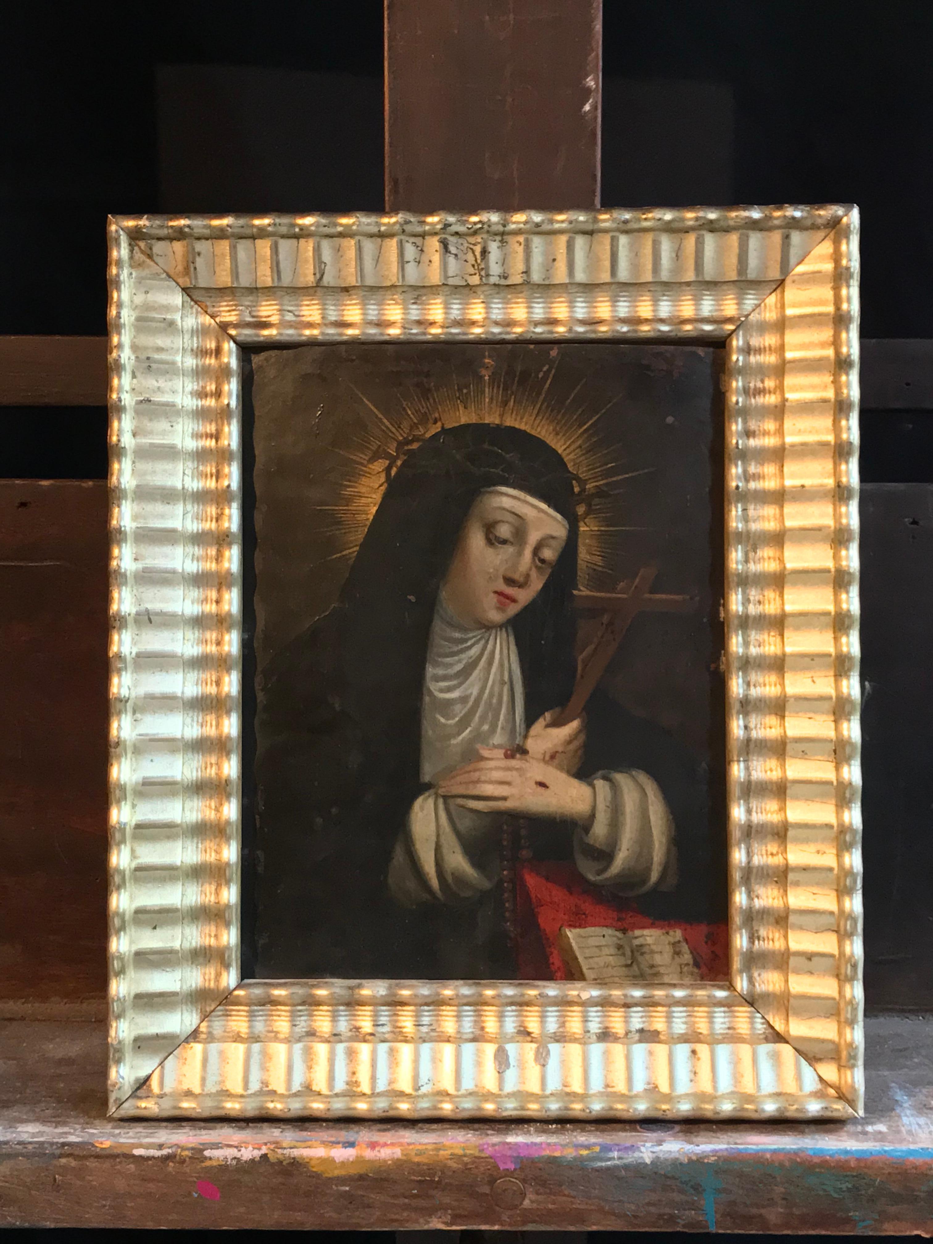 Early 1600's Italian Old Master Saint Clare of Assisi - Painting by Unknown
