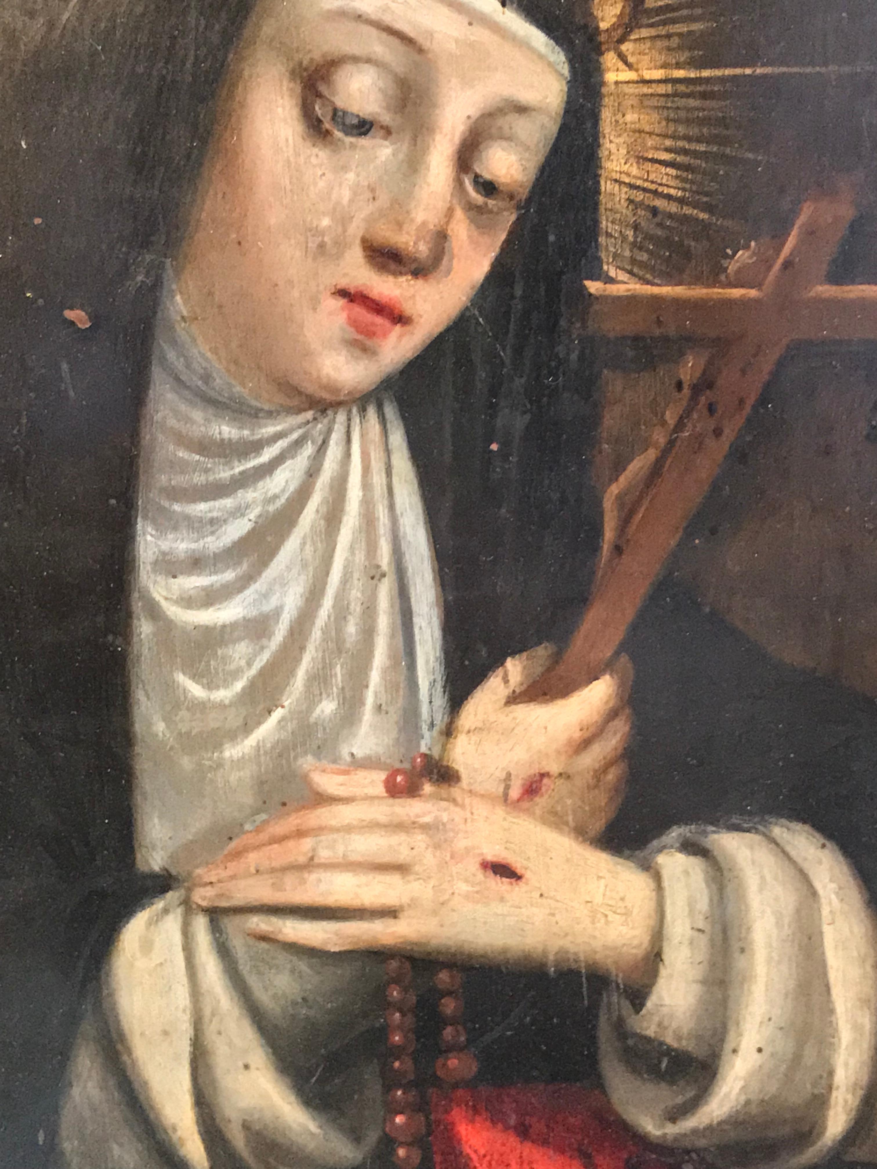 Early 1600's Italian Old Master Saint Clare of Assisi - Renaissance Painting by Unknown