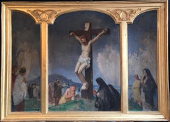 La Crucifixion - Grande peinture à l'huile d'un Tryptich