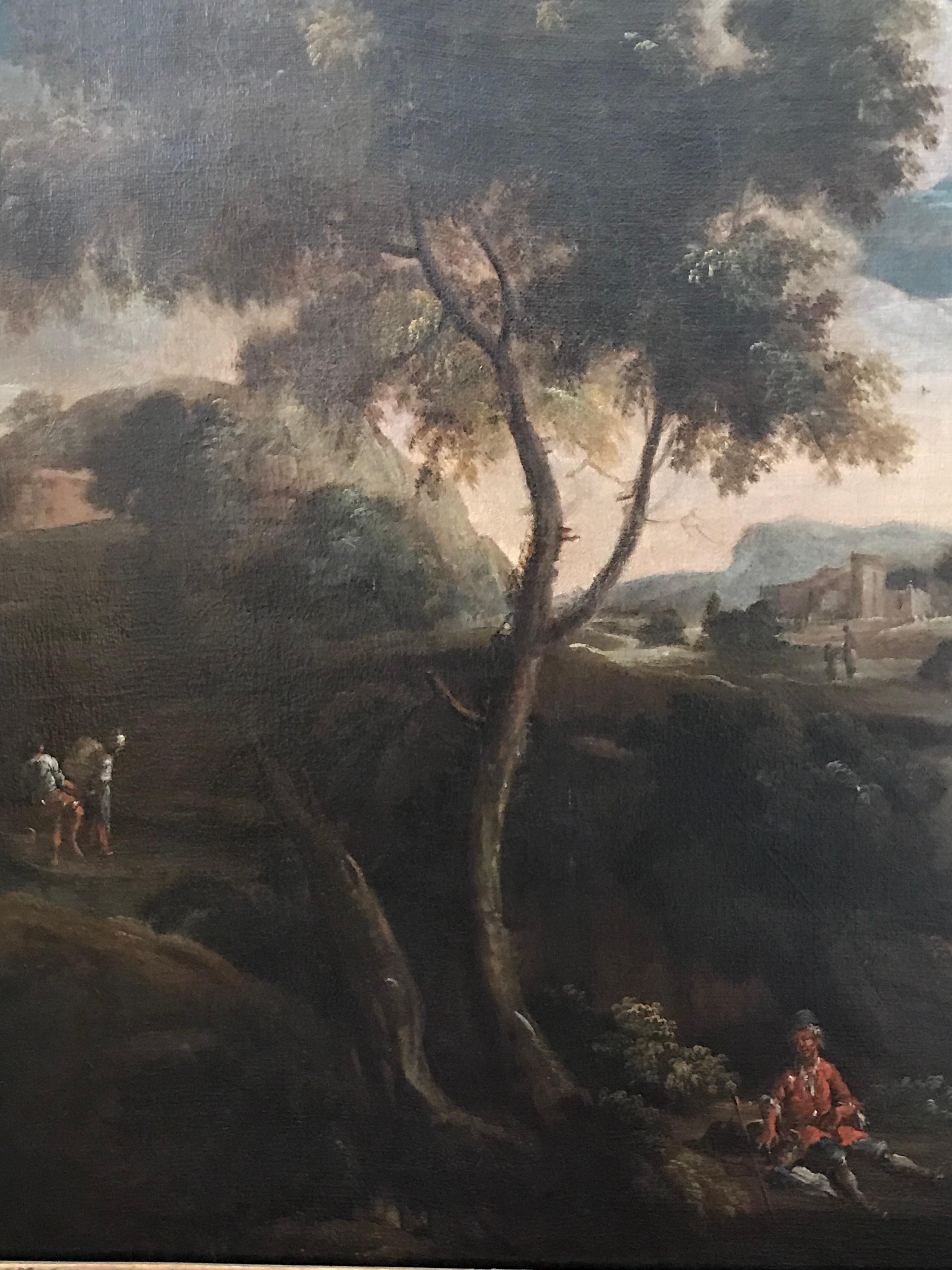 Arcadian Landscape with Figures, circa 1740. Large Old Master oil painting (Schwarz), Landscape Painting, von Unknown