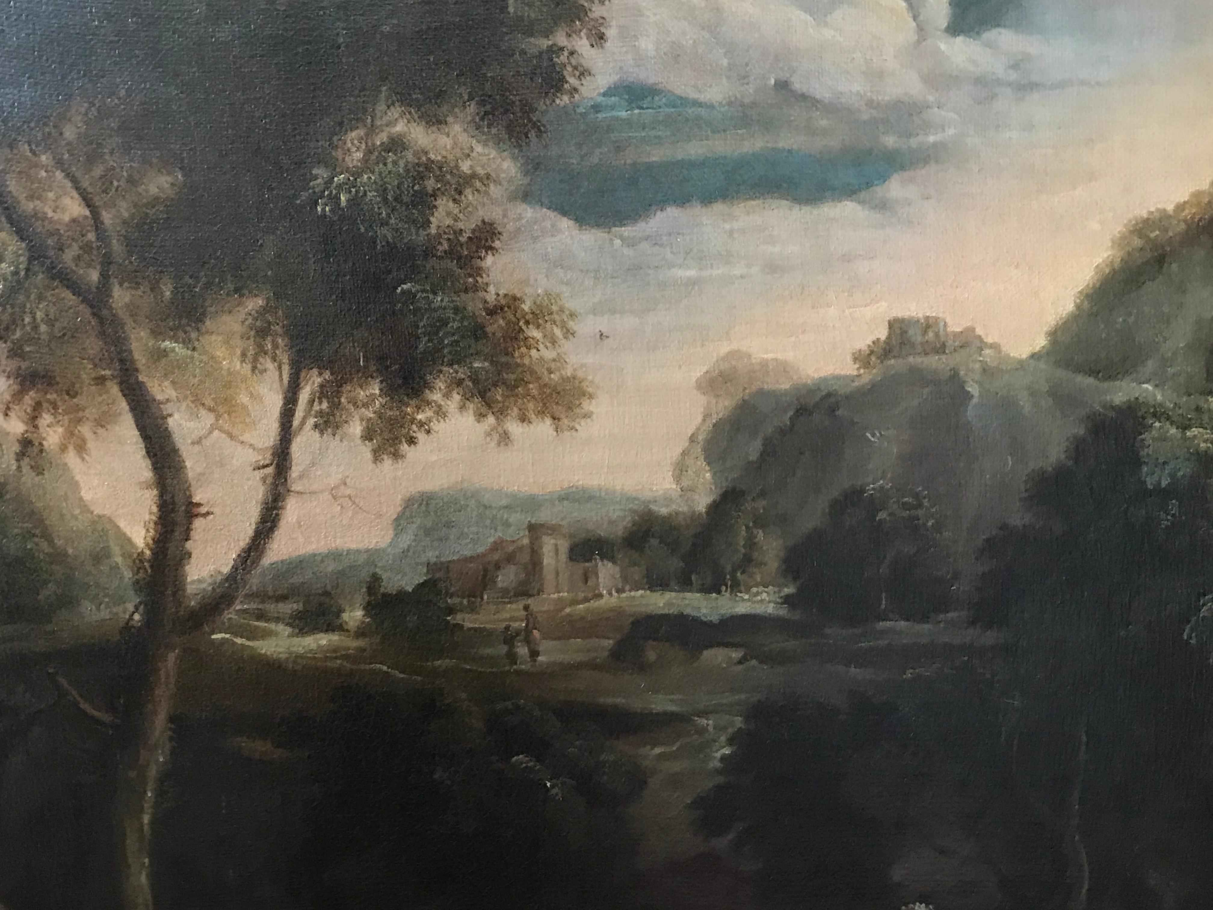 Arcadian Landscape with Figures
Venetian School, circa 1740
oil painting on canvas, framed
framed measurements: 29 x 35 inches
provenance: private collection, Gloucestershire, UK

Very fine large scale early 18th century Italian Old Master oil