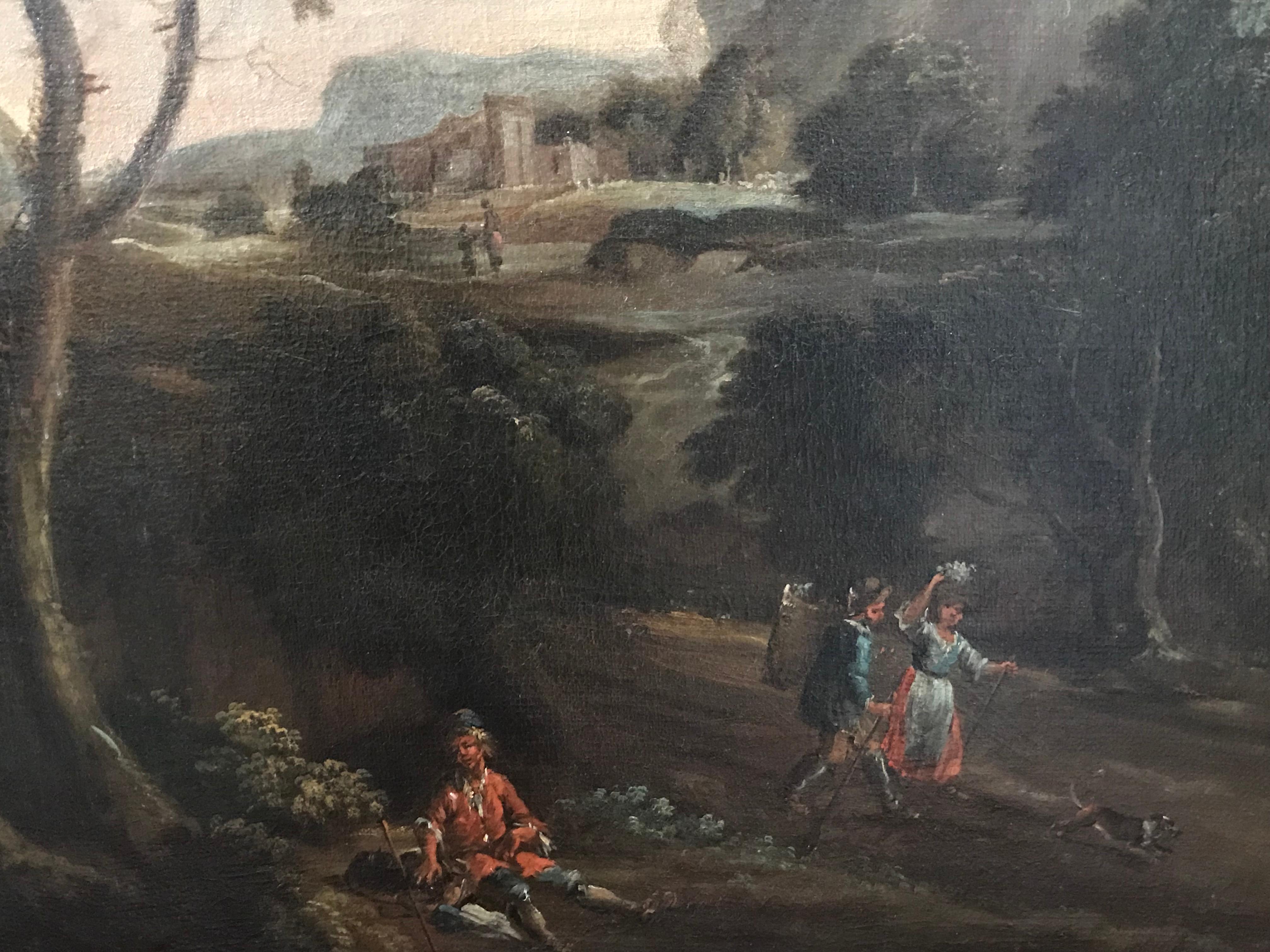 Arcadian Landscape with Figures, circa 1740. Large Old Master oil painting 1