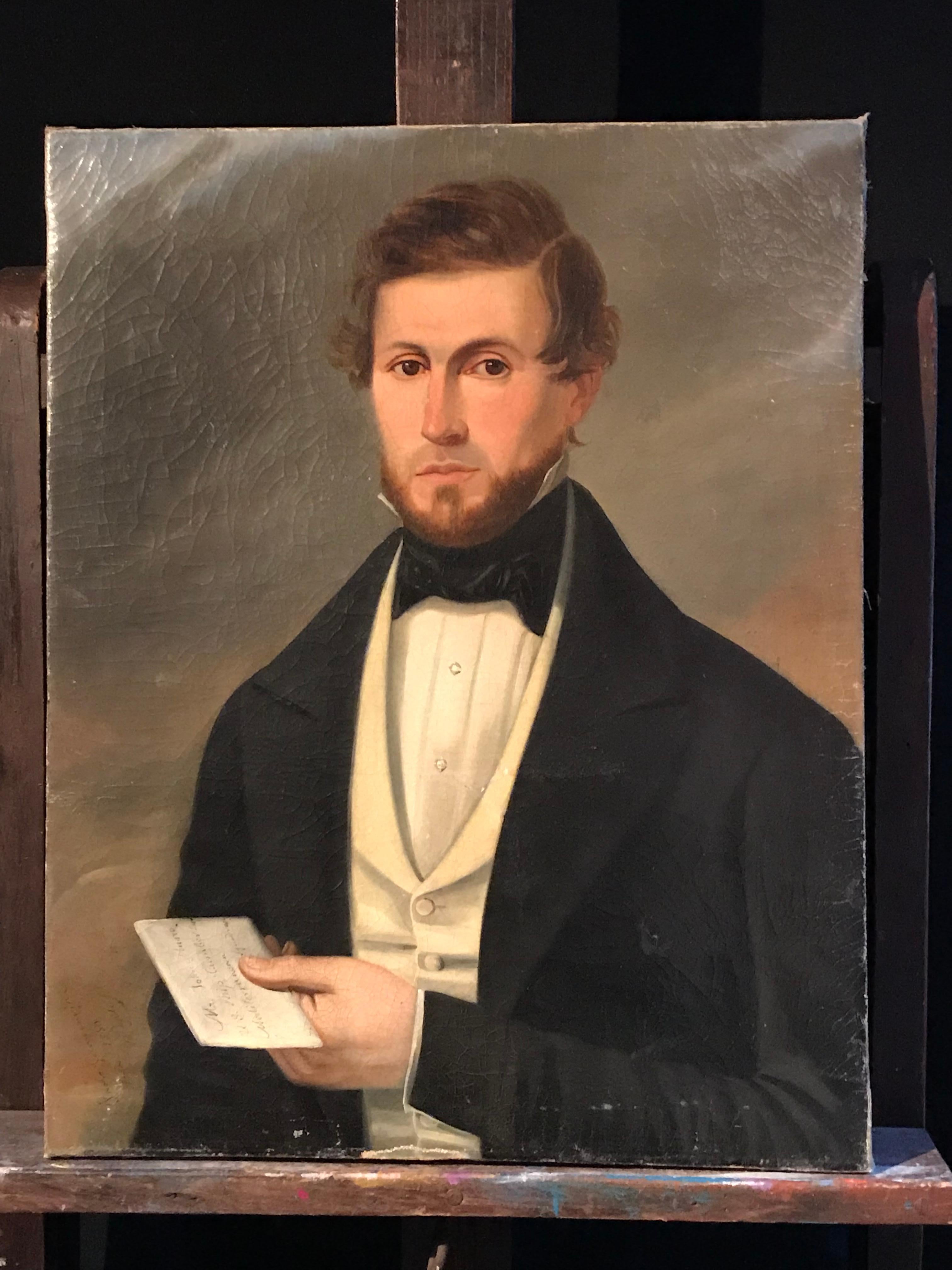 Antique Portrait of US Naval Man in Naples - Painting by Unknown