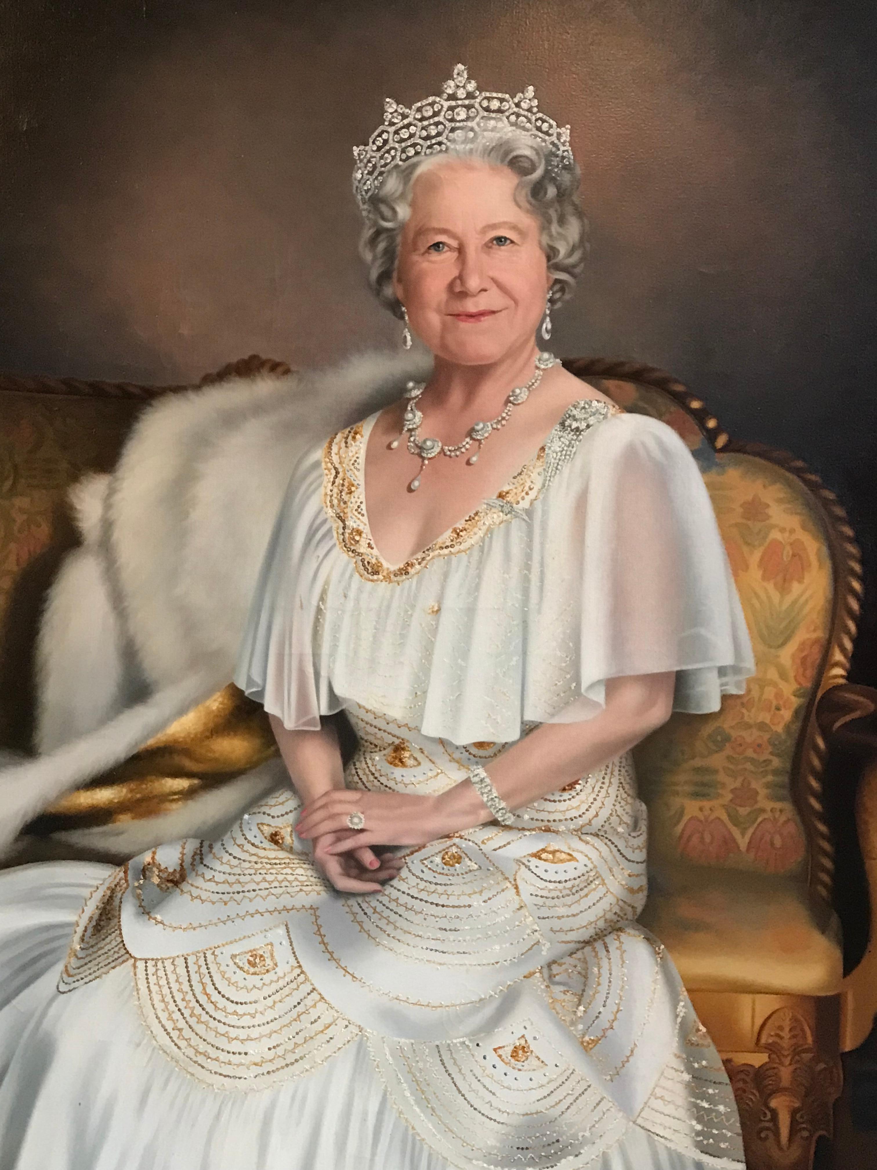 Mara McGregor Figurative Painting - Queen Elizabeth The Queen Mother Very Large Original Oil Painting