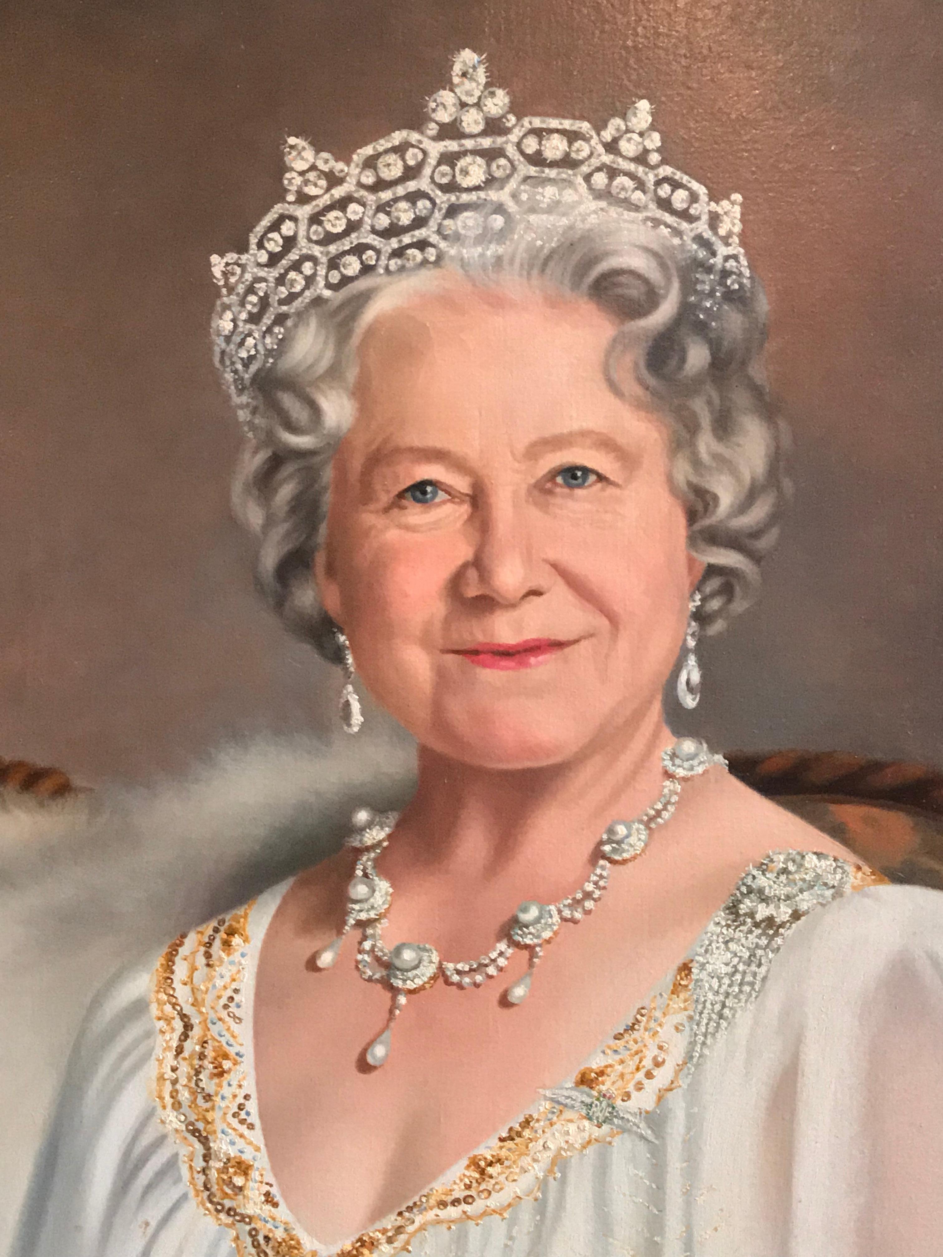 Queen Elizabeth The Queen Mother Very Large Original Oil Painting 3