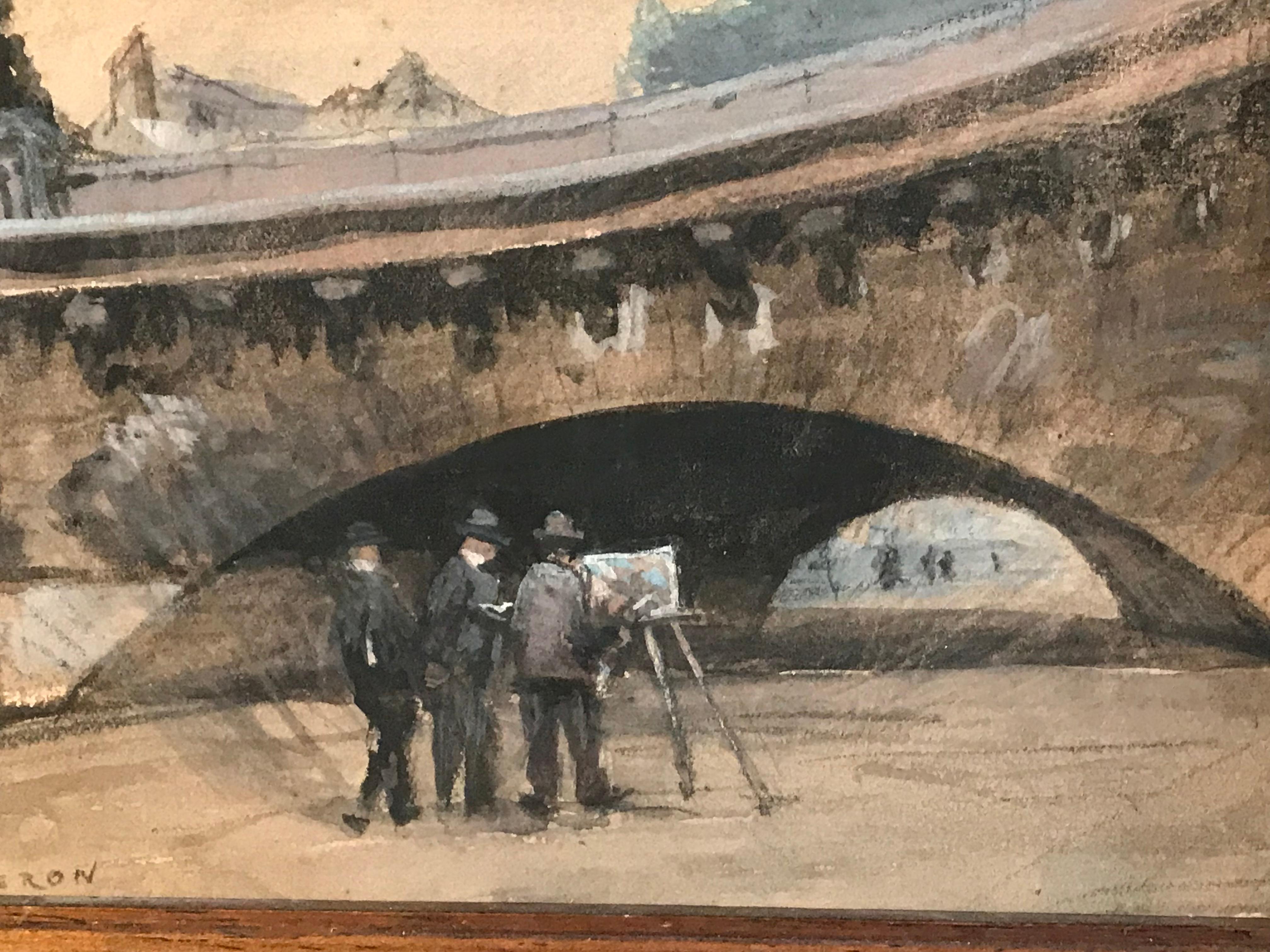 Pintura bajo el Pont Neuf Río Sena París, Pintura Impresionista Fina en venta 4