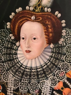 Queen Elizabeth 1 & The Spanish Armada Huge English Portrait Oil Painting