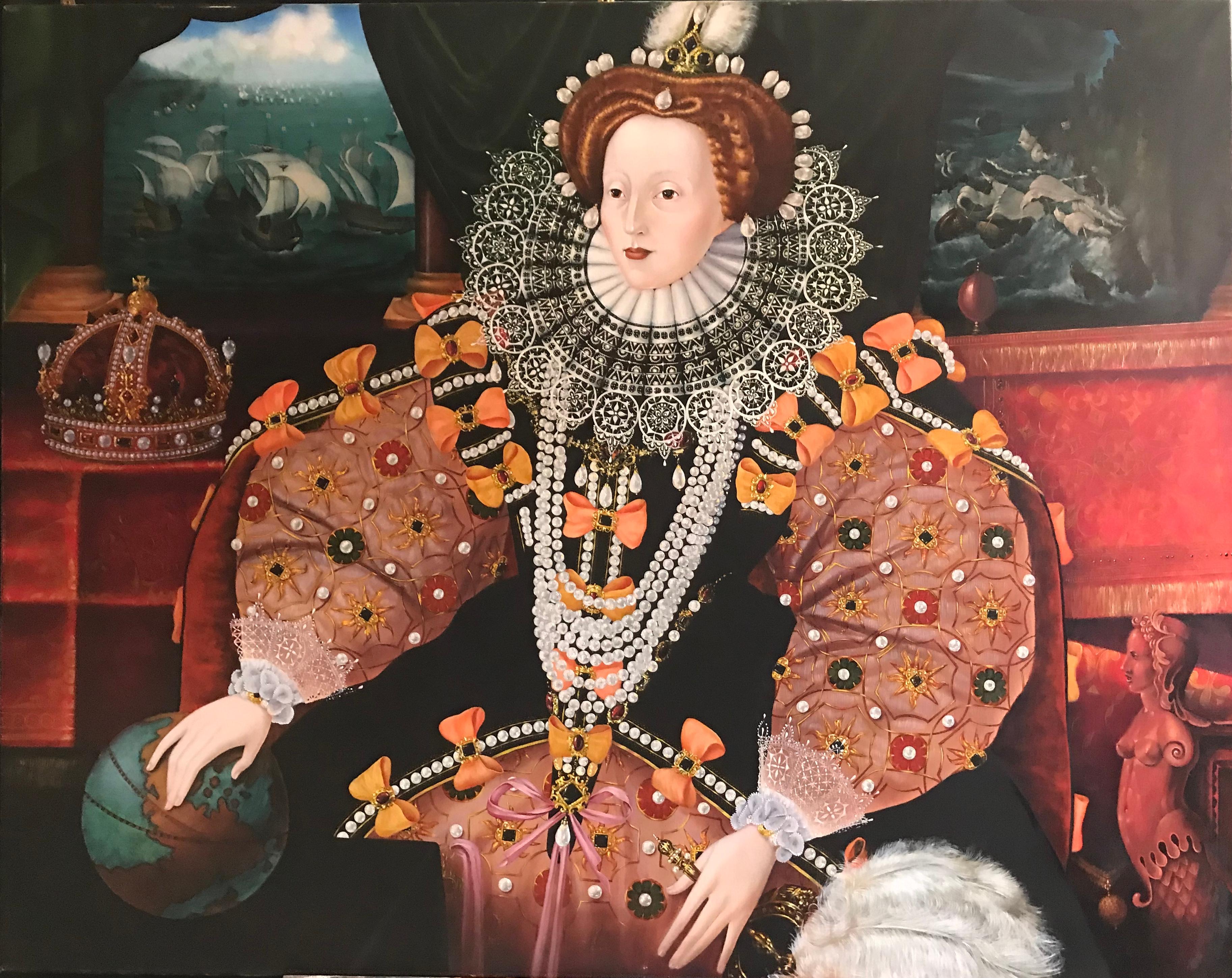 Paul Workman Portrait Painting - Queen Elizabeth 1 & The Spanish Armada Huge English Portrait Oil Painting