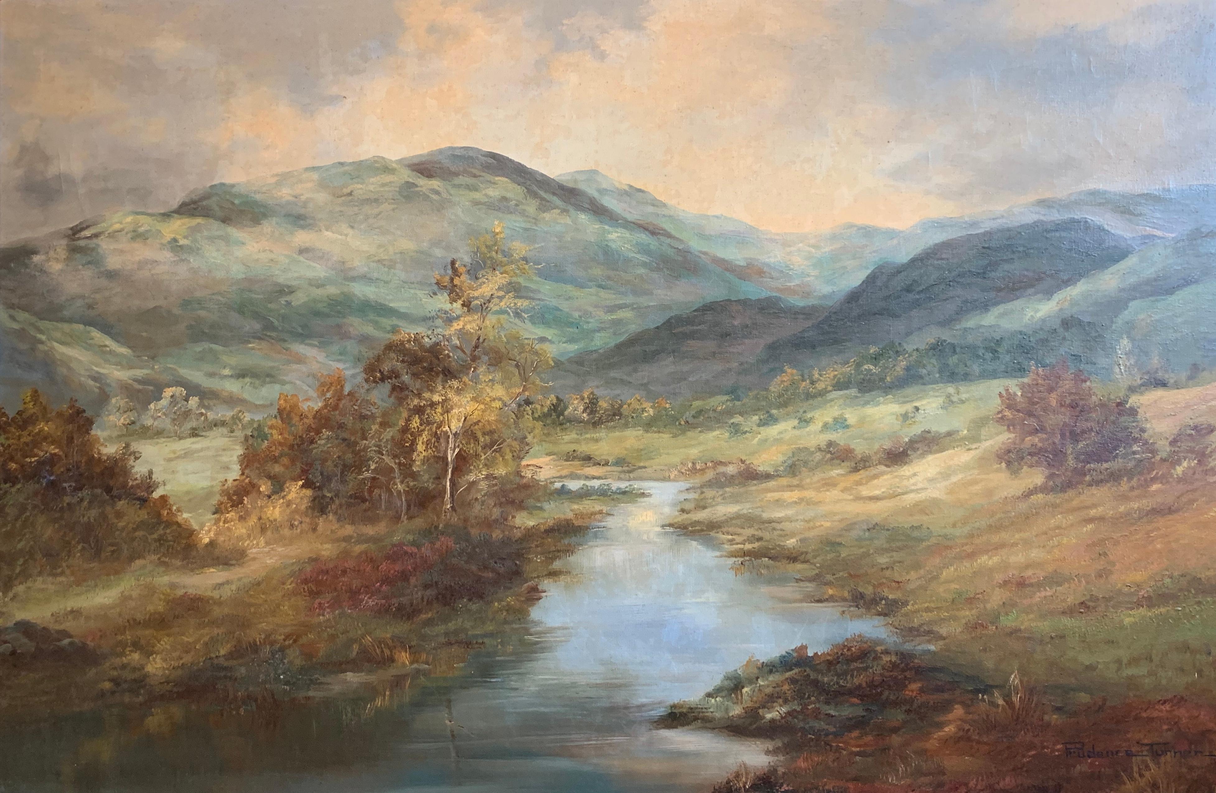 Prudence Turner Portrait Painting - Tranquil Summer Scottish Highlands Loch Landscape Oil Painting