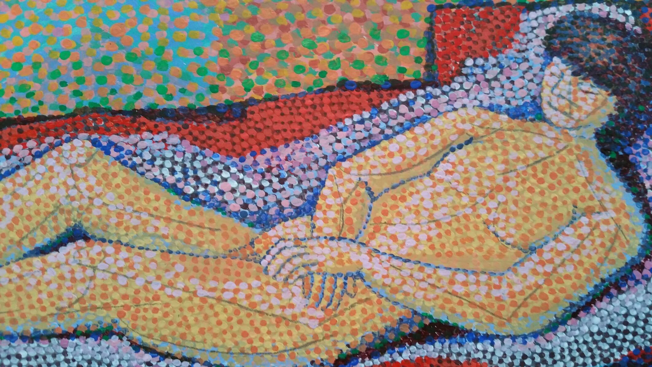 Nu couché féminin pointilliste
par Louis Bellon (français 1908-1998)
signé en en bas à droite
peinture à la gouache sur papier, non encadrée
dimensions : 11 x 7.5 pouces

provenance : collection privée de l'artiste, Provence, France

État des lieux