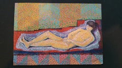 French Neo-Impressionist Pointillist Reclining Nude Mid 20th Century Painting