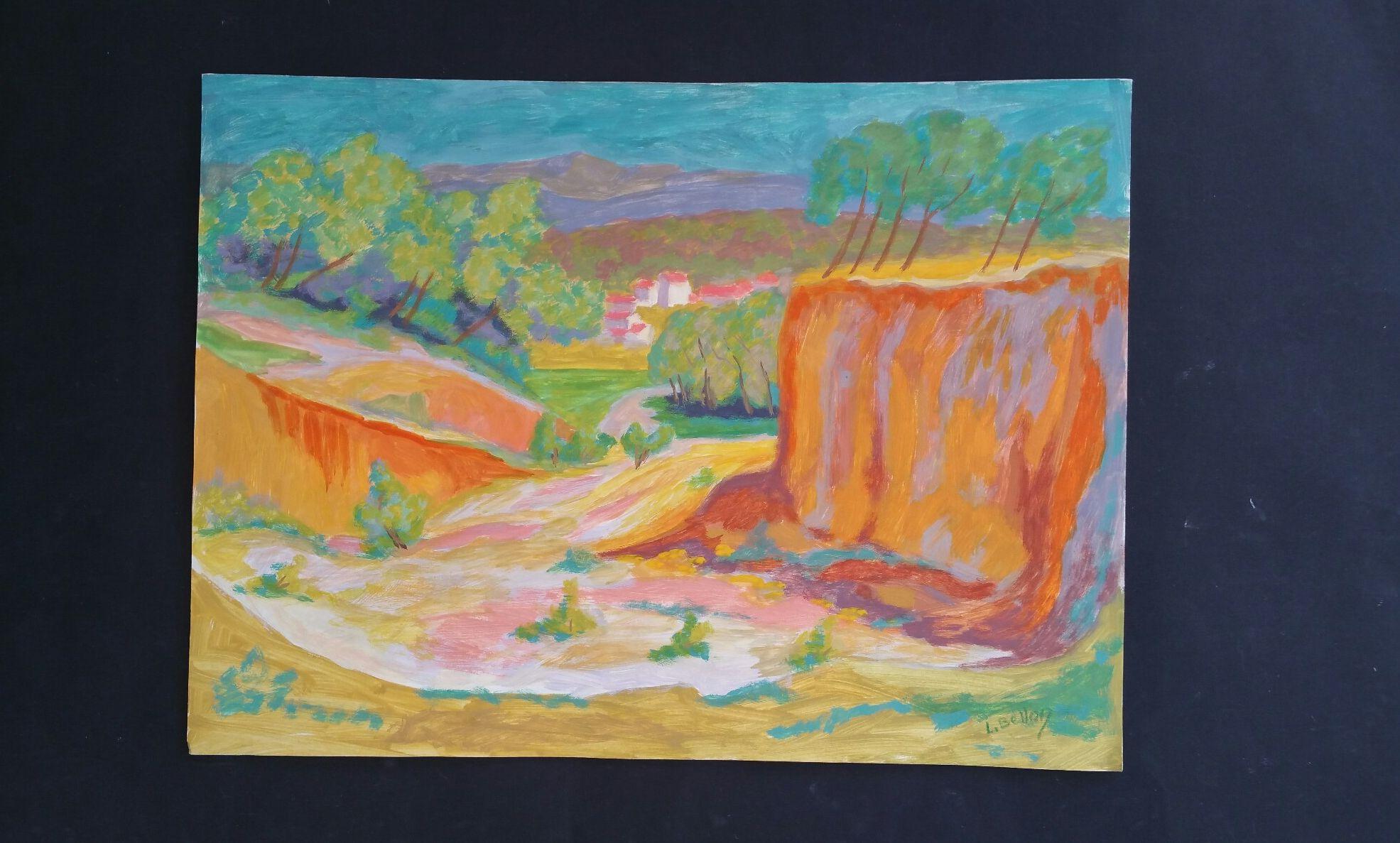 Provence High Summer Landscape Post-Impressionist Signed Mid 20thC Painting - Brown Landscape Painting by Louis Bellon