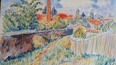 Postimpressionistisches Gemälde:: signiert 1940er Jahre:: Dorflandschaft im Dorfstil