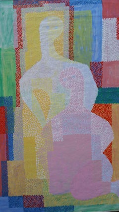 French Neo-Impressionist Pointillist Figures Mid 20th Century Painting