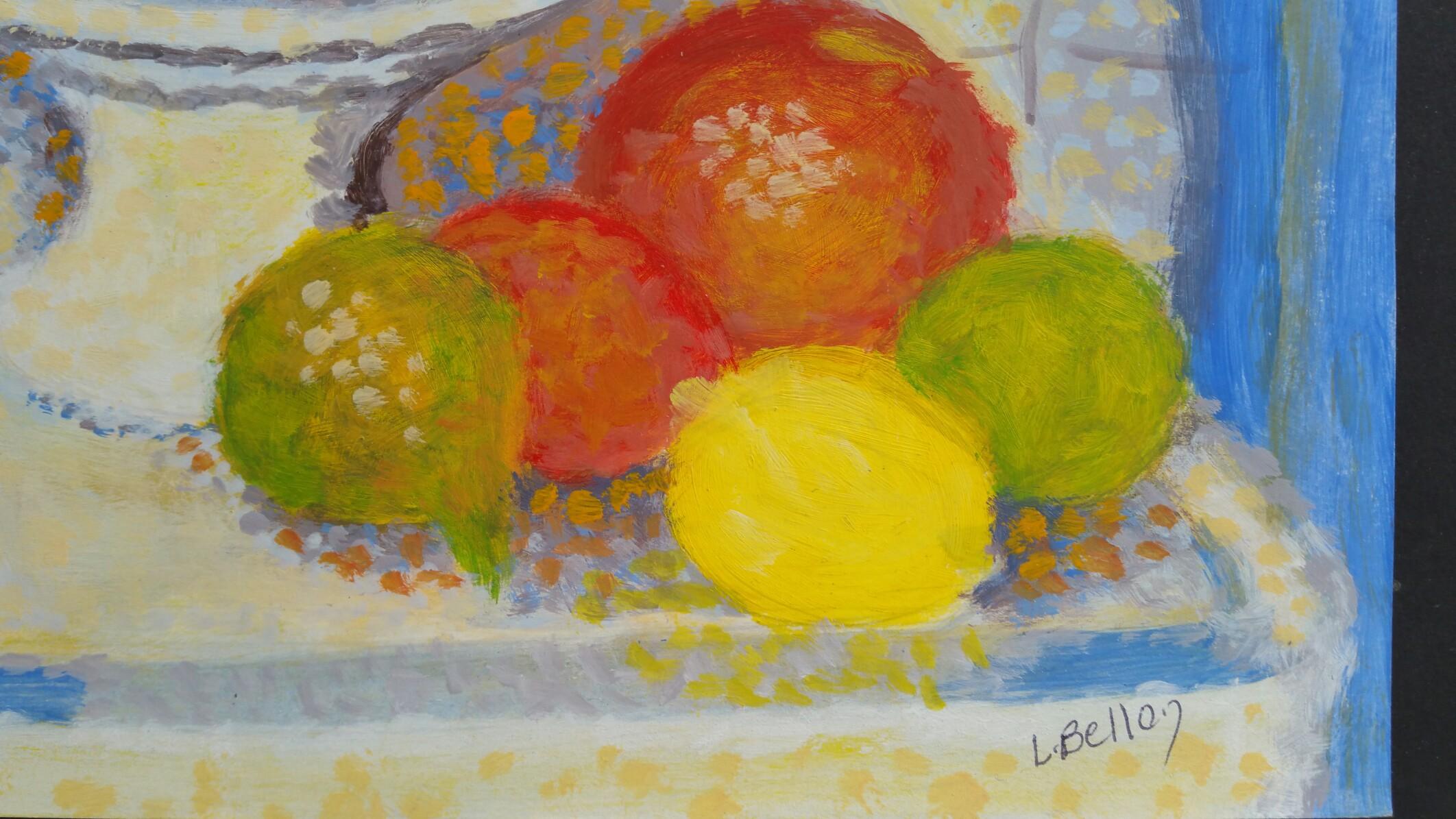 French Neo-Impressionist Still Life Pointillist Mid 20th Century Painting - Brown Still-Life Painting by Louis Bellon