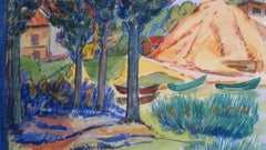 Peinture de Provence - Paysage post-impressionniste - Voiliers - Voilier - Signé en 1947