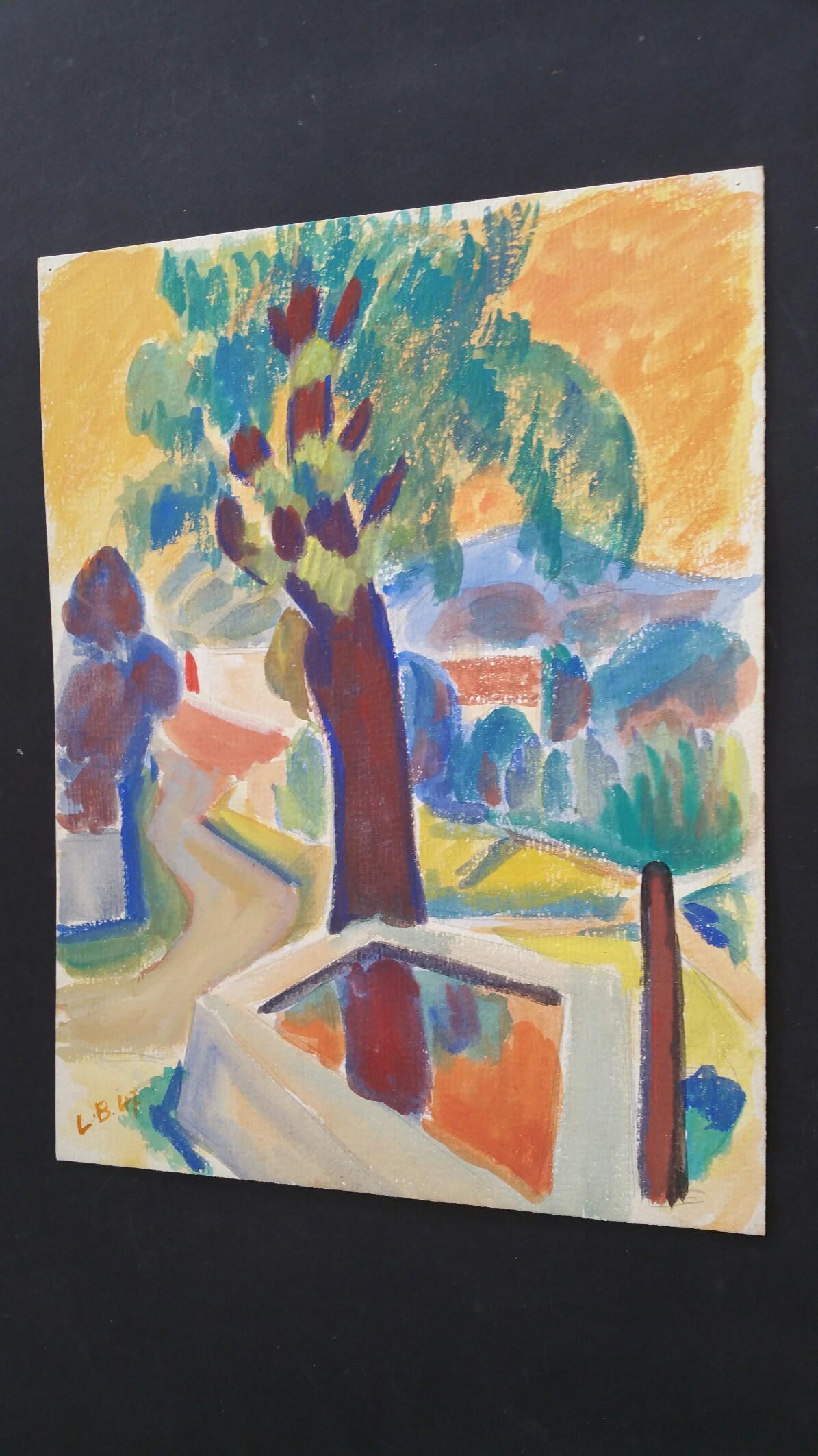 Provence Summer Landscape Post-Impressionist Signed 1947 Painting  For Sale 1