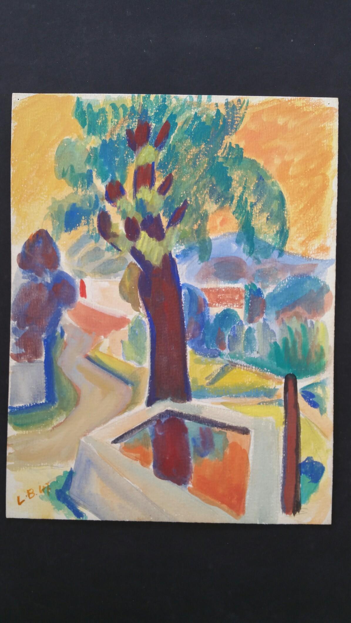 Provenza Paisaje de verano Pintura postimpresionista firmada 1947 1