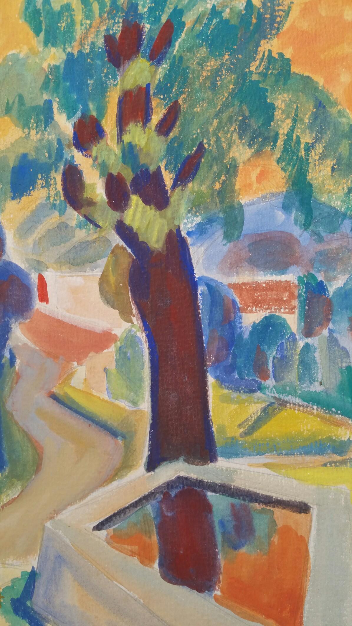 Provence Summer Landscape Post-Impressionist Signed 1947 Painting  For Sale 3