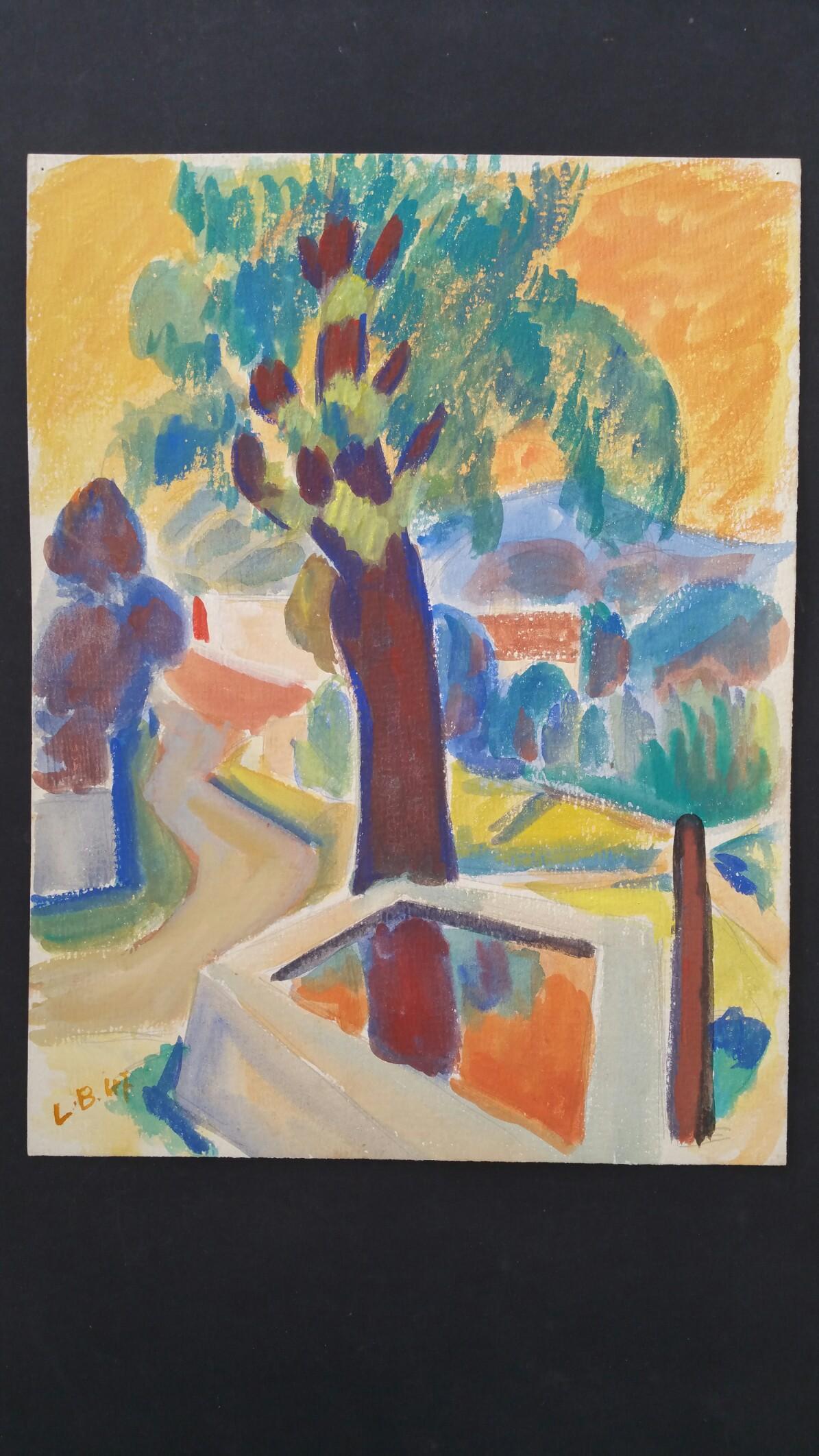 Postimpressionistisches Gemälde, signiert 1947, Provence, Sommerlandschaft  – Painting von Louis Bellon