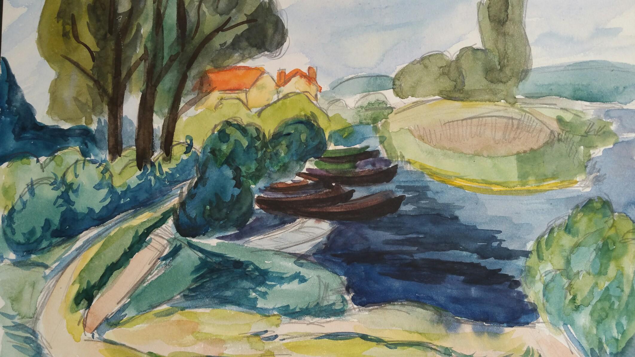 Louis Bellon Landscape Painting - Provence Riverside Landscape Post-Impressionist Signed 1942 Painting
