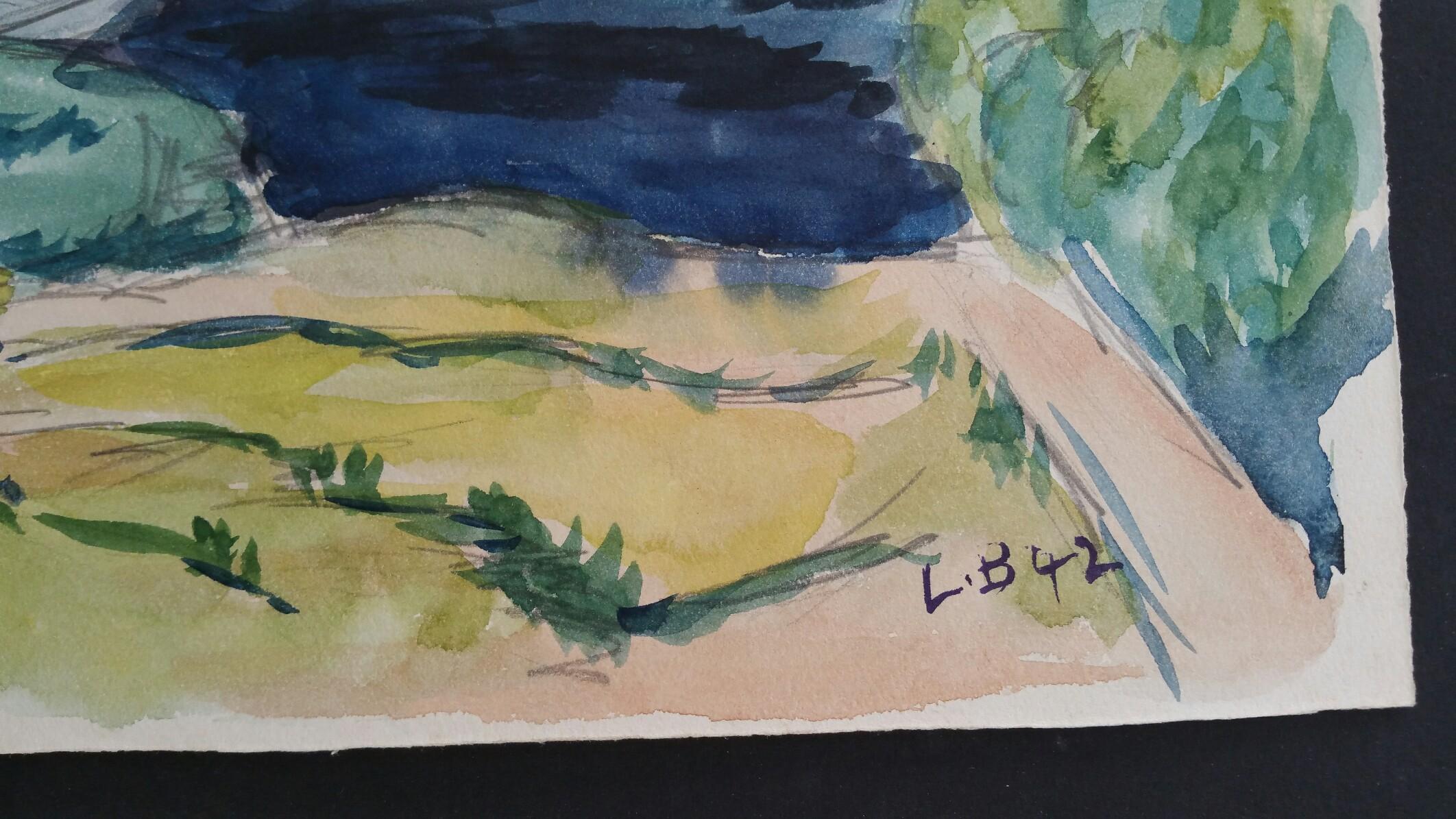 Provence Riverside Landscape Post-Impressionist Signed 1942 Painting 3