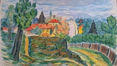 Provence Hill Village Landscape Post-Impressionist Signed 1945 Painting