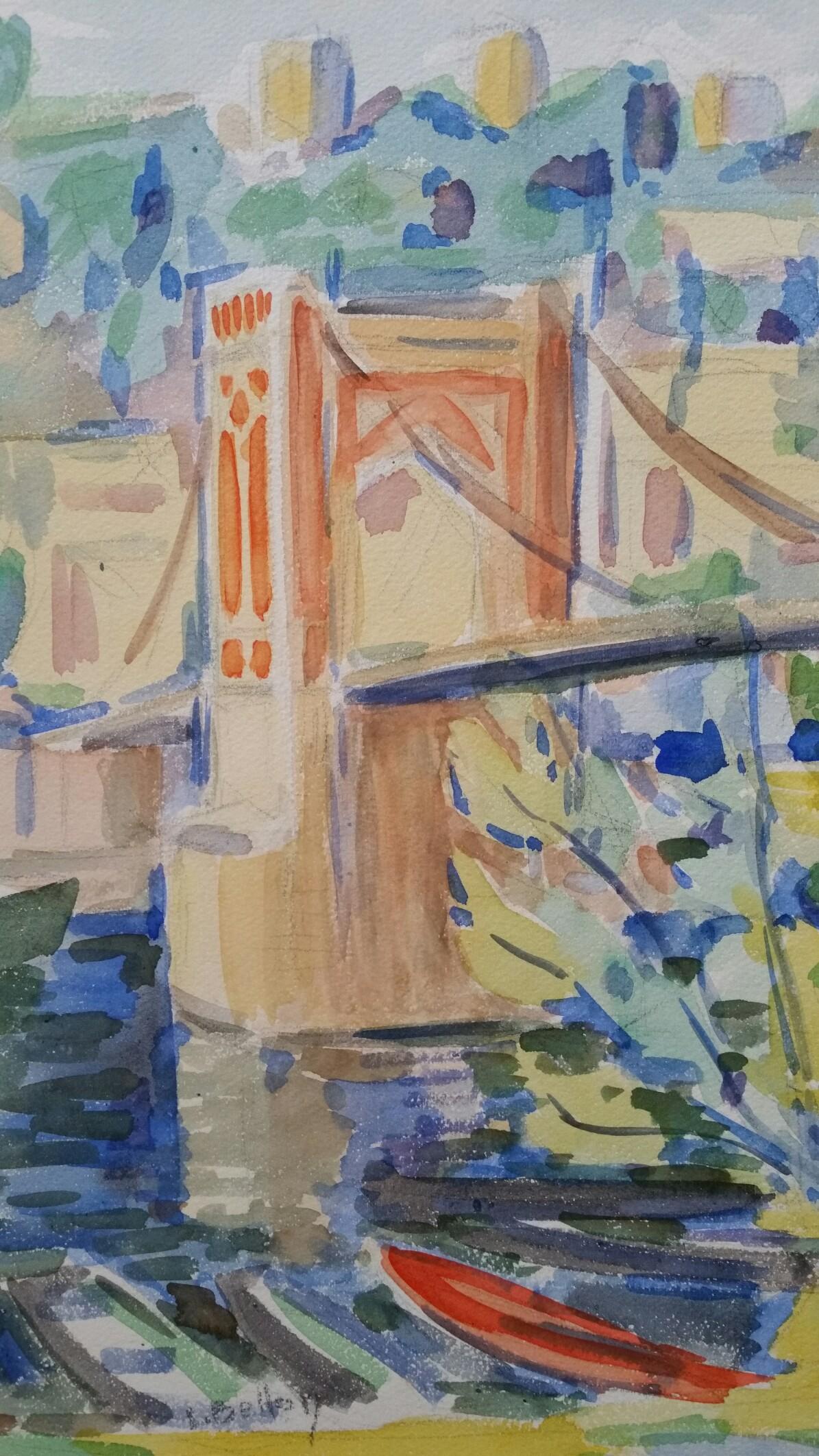 Landscape Art di Louis Bellon - Ponte di Provenza Paesaggio Post-Impressionista Firmato Pittura del 1940