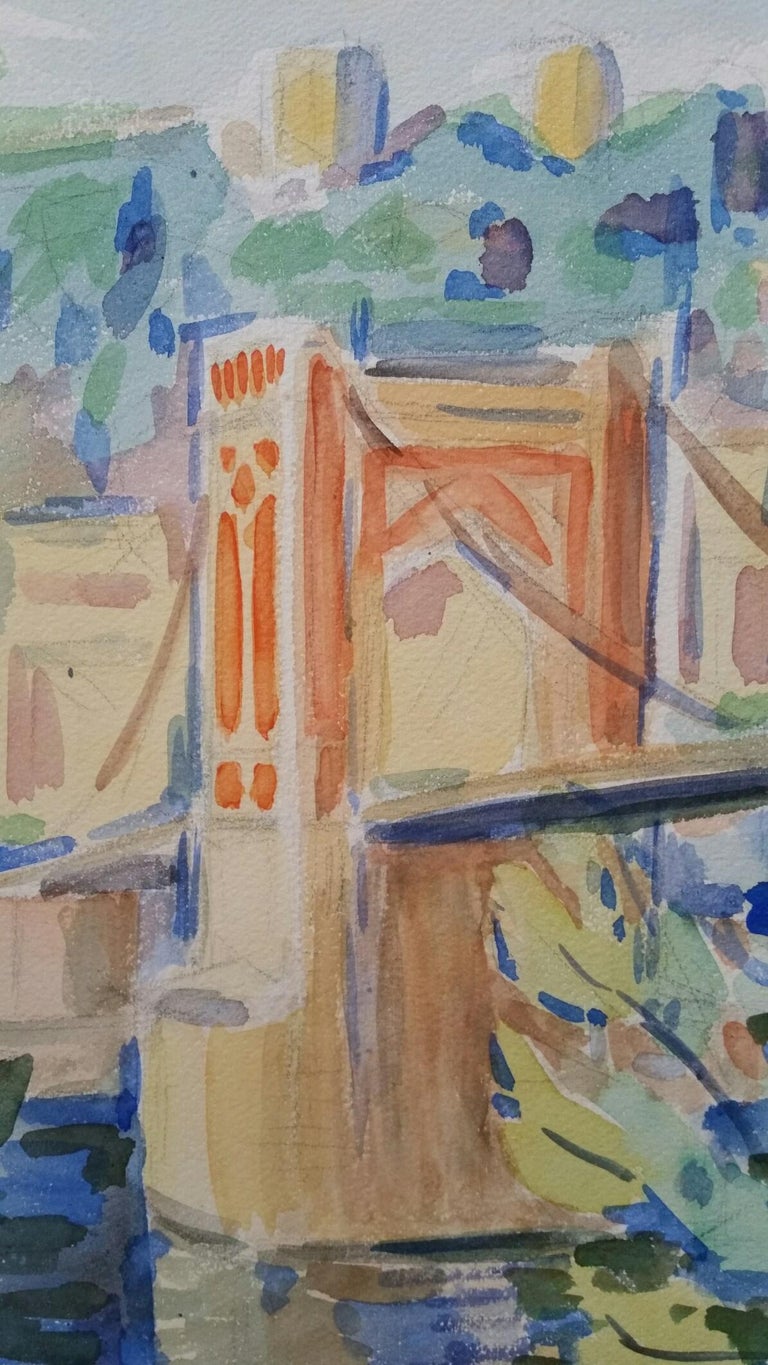 Provence Bridge Landscape Post-Impressionist Signed 1940's Painting For Sale 3