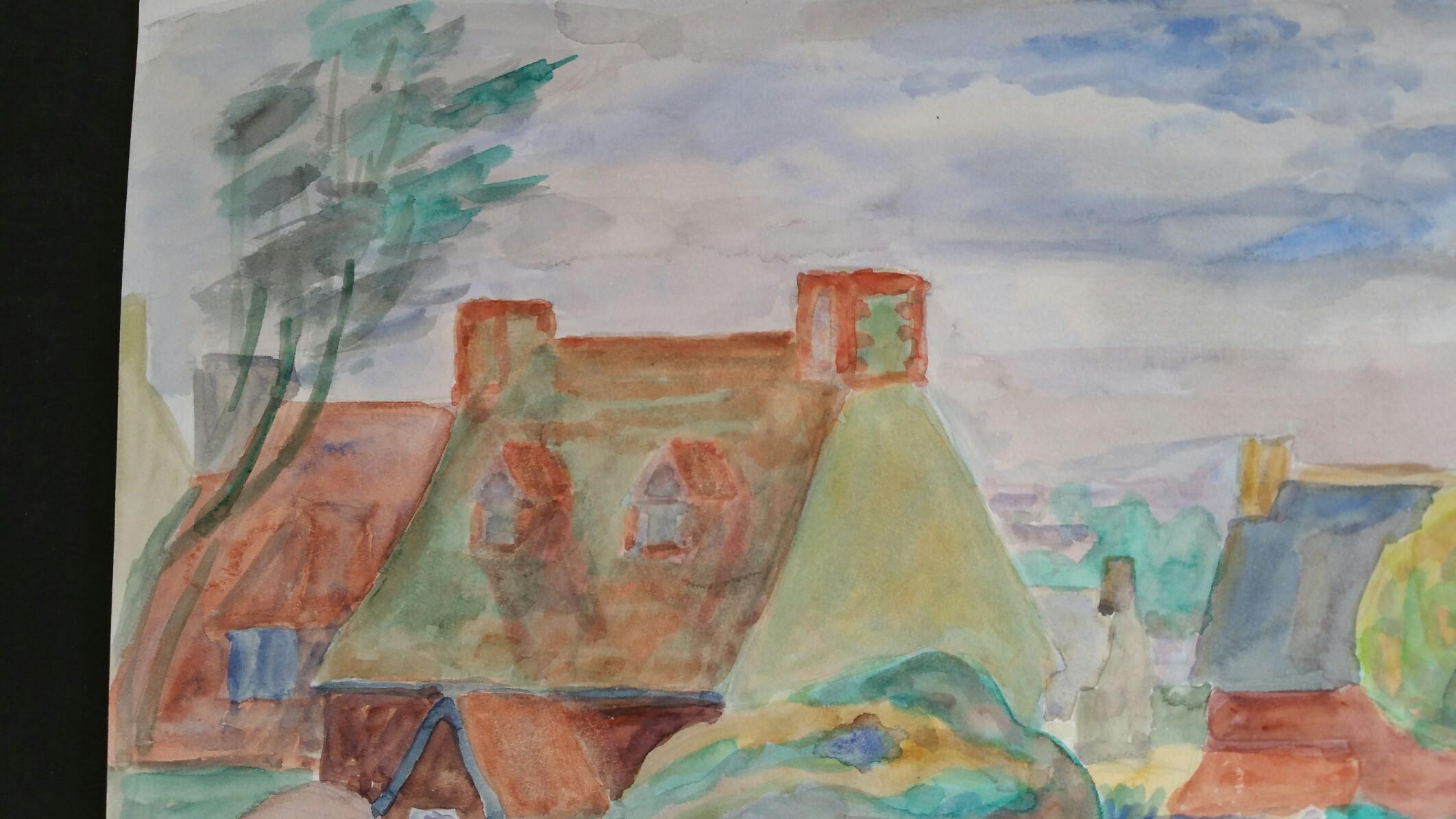 Postimpressionistisches Gemälde der 1940er Jahre, Provence, Dorflandschaft (Post-Impressionismus), Art, von Louis Bellon