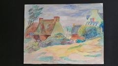 Paesaggio di villaggio provenzale Pittura post-impressionista degli anni '40