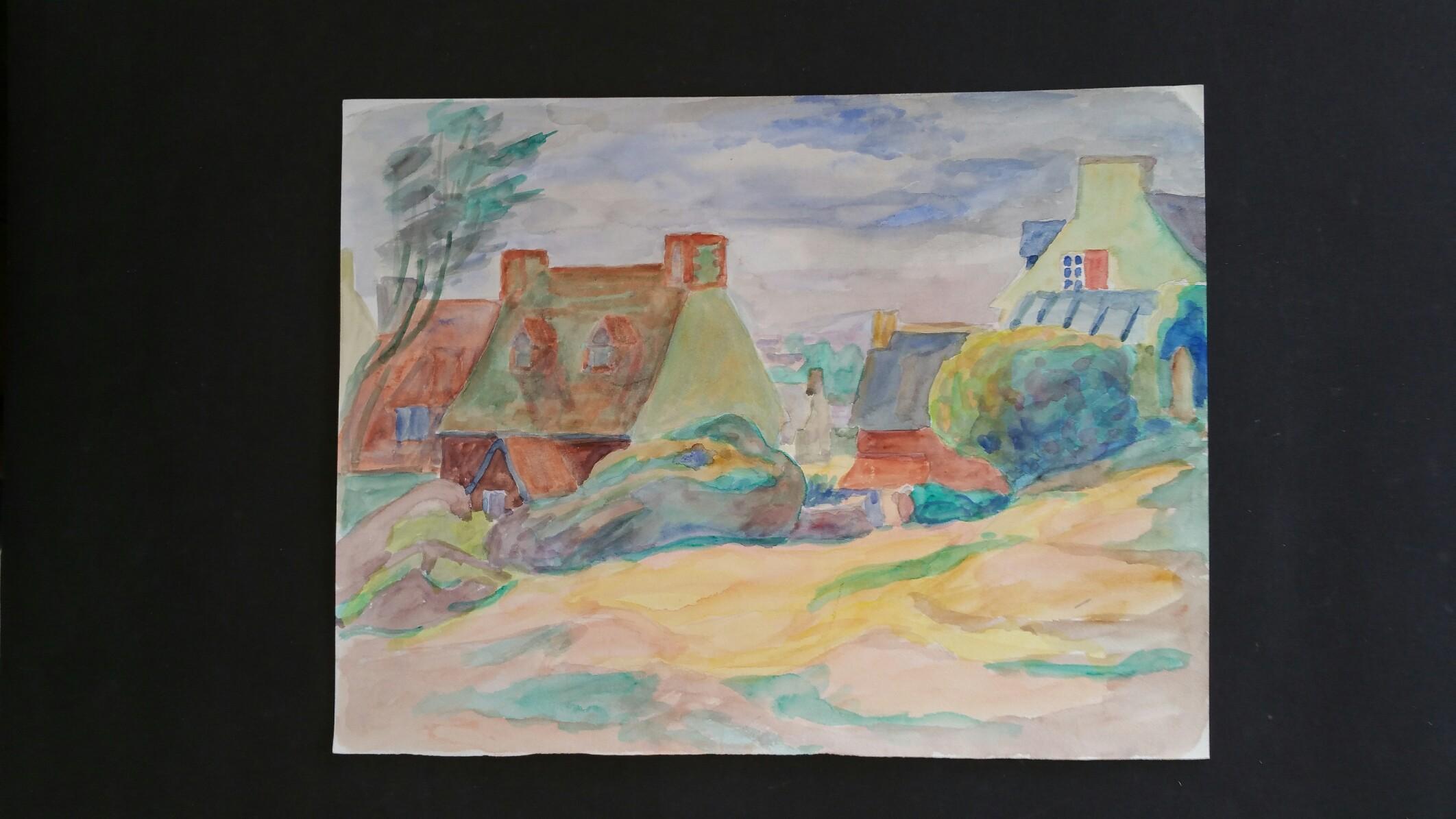 Postimpressionistisches Gemälde der 1940er Jahre, Provence, Dorflandschaft im Angebot 6