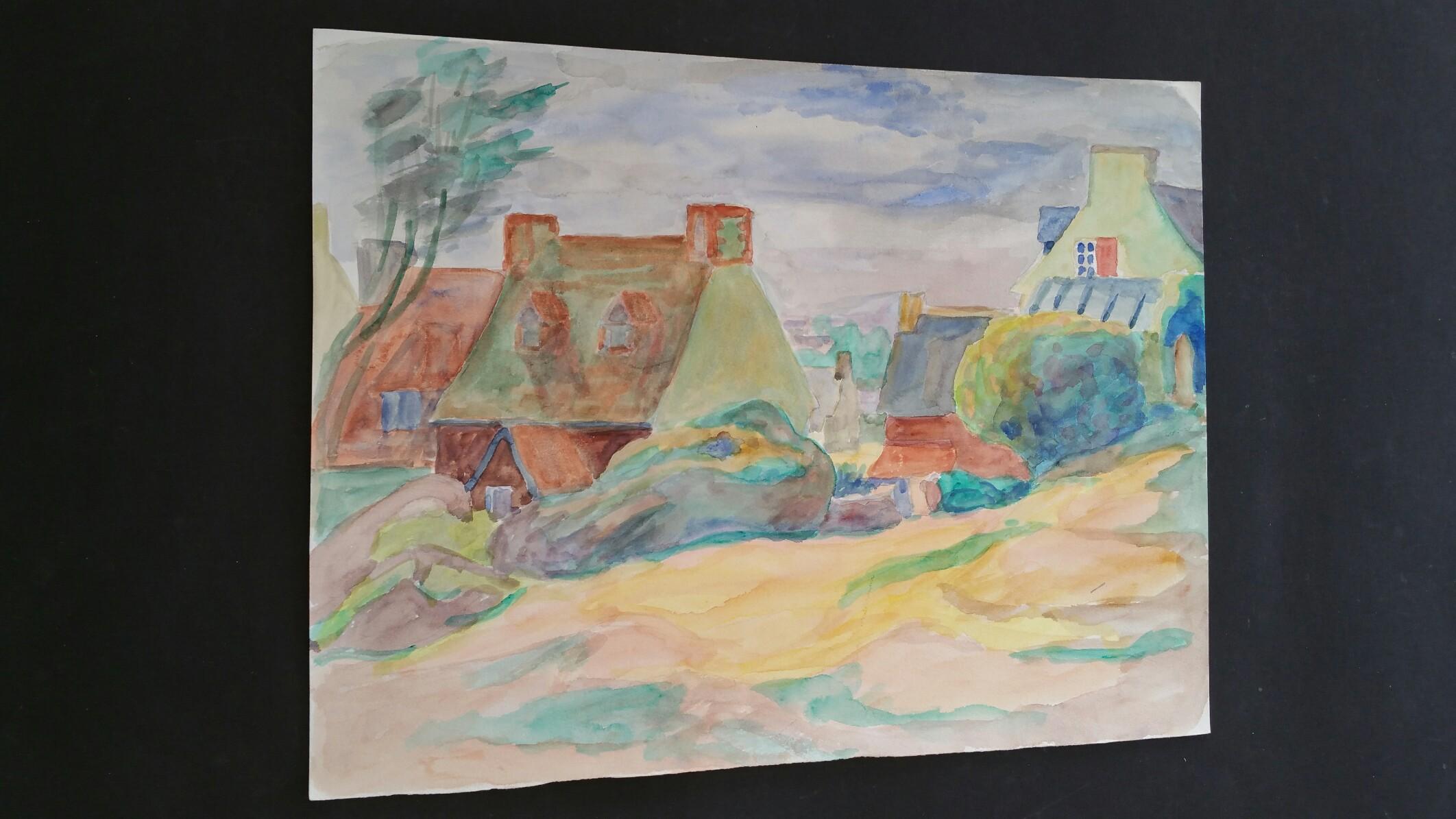 Postimpressionistisches Gemälde der 1940er Jahre, Provence, Dorflandschaft im Angebot 3