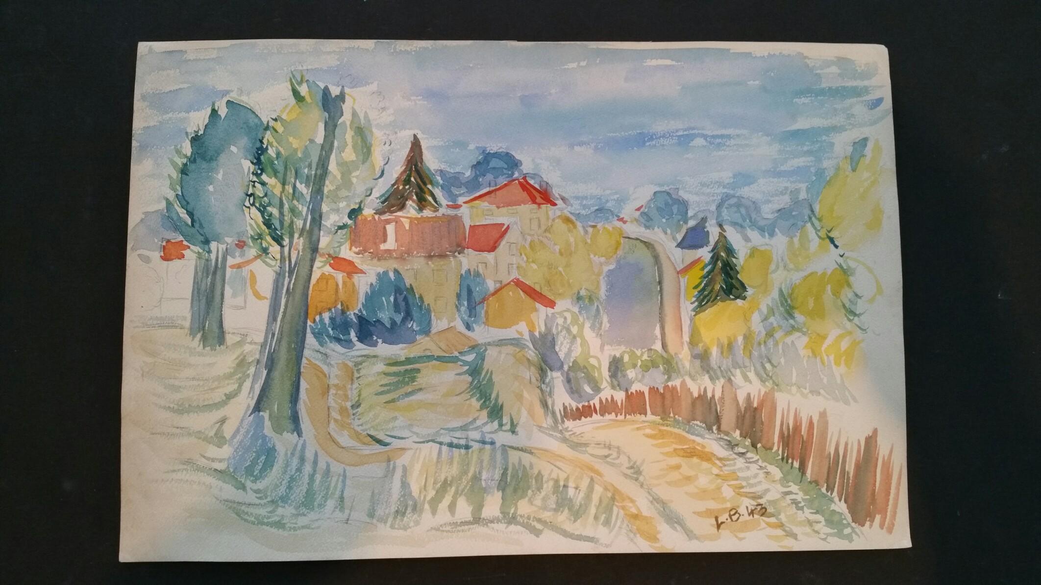 Provence Hill Village Landscape Post-Impressionist Signed 1943 Painting - Art by Louis Bellon