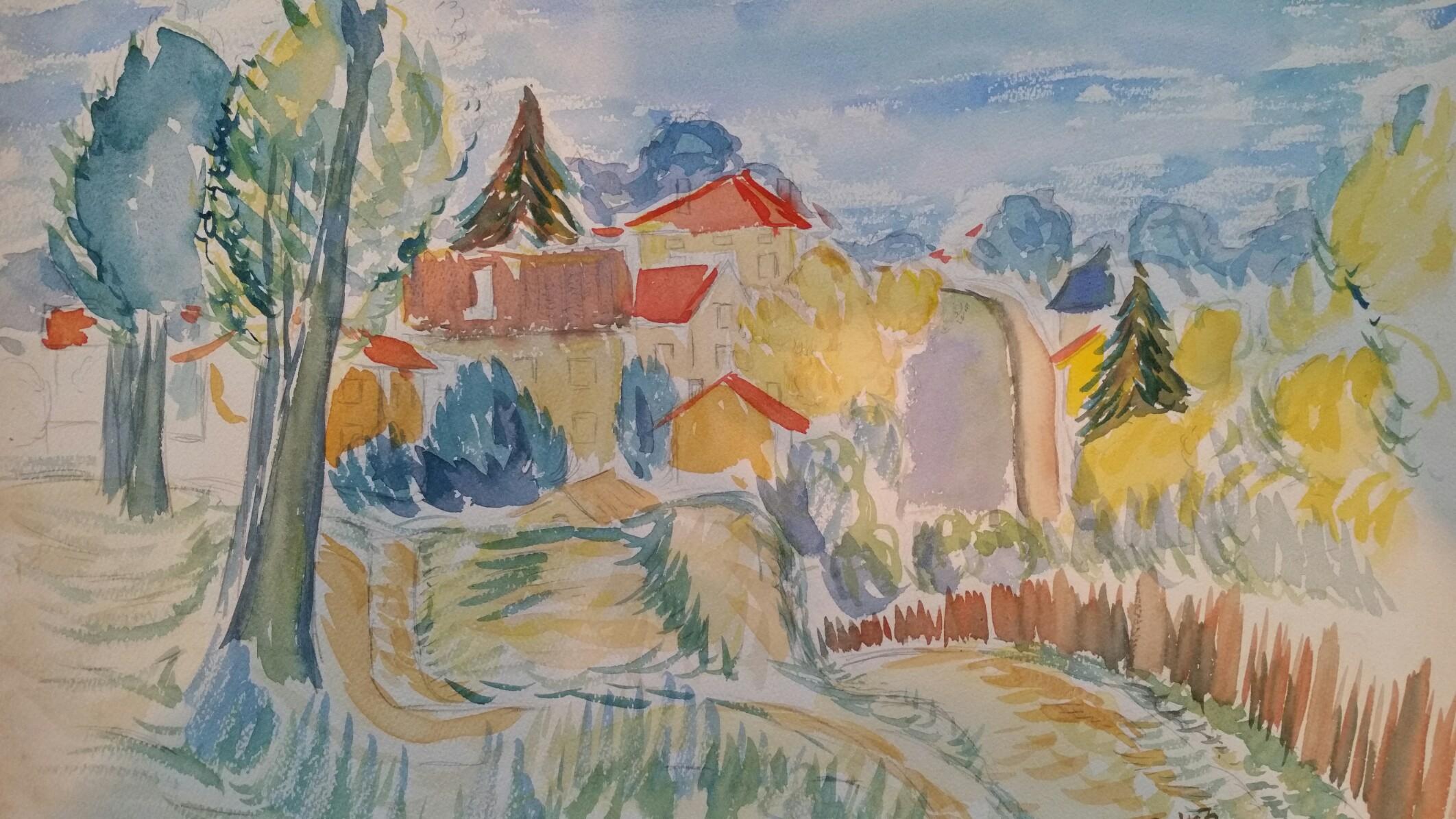 Louis Bellon Landscape Art - Provence Hill Village Landscape Post-Impressionist Signed 1943 Painting