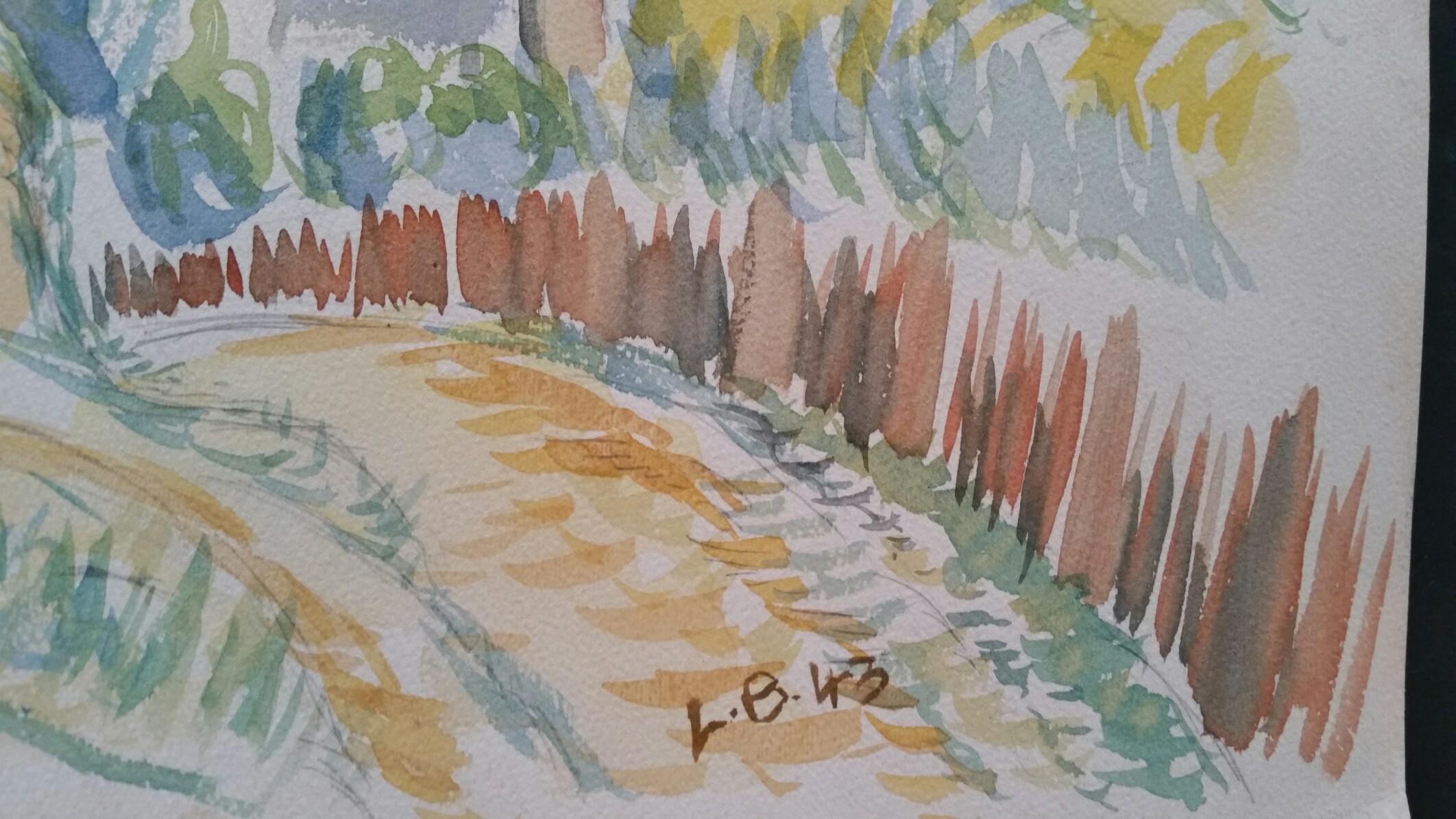 Provence Hill Village Landscape Post-Impressionist Signed 1943 Painting - Gray Landscape Art by Louis Bellon