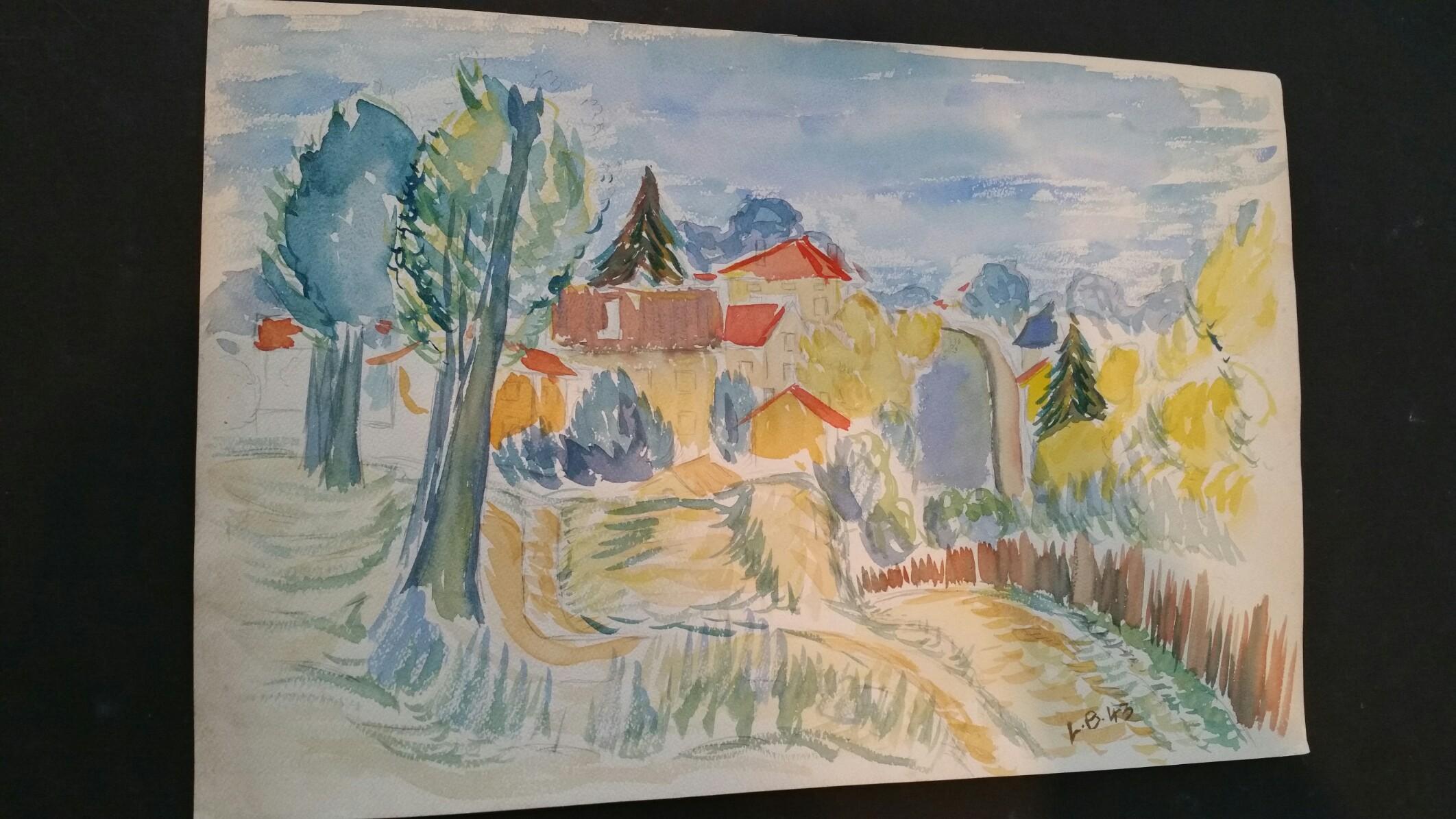 Provence Hill Village Landscape Post-Impressionist Signed 1943 Painting 1
