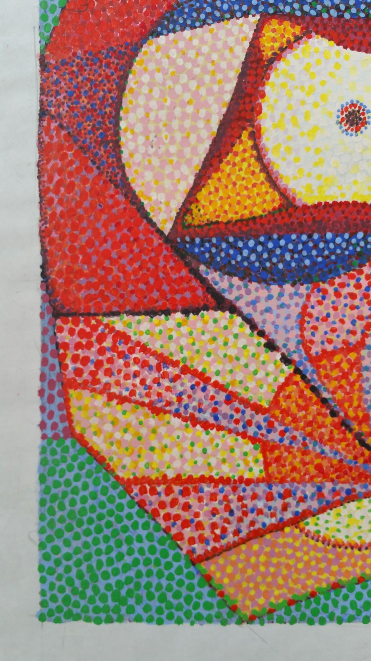 Peinture abstraite néo-impressionniste française de style pointilliste du milieu du XXe siècle en vente 2