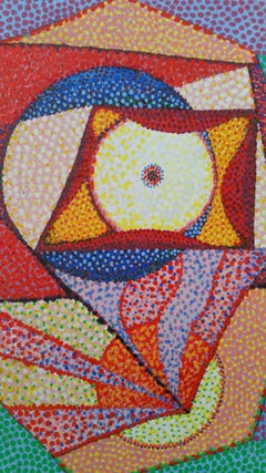 Peinture abstraite néo-impressionniste française de style pointilliste du milieu du XXe siècle