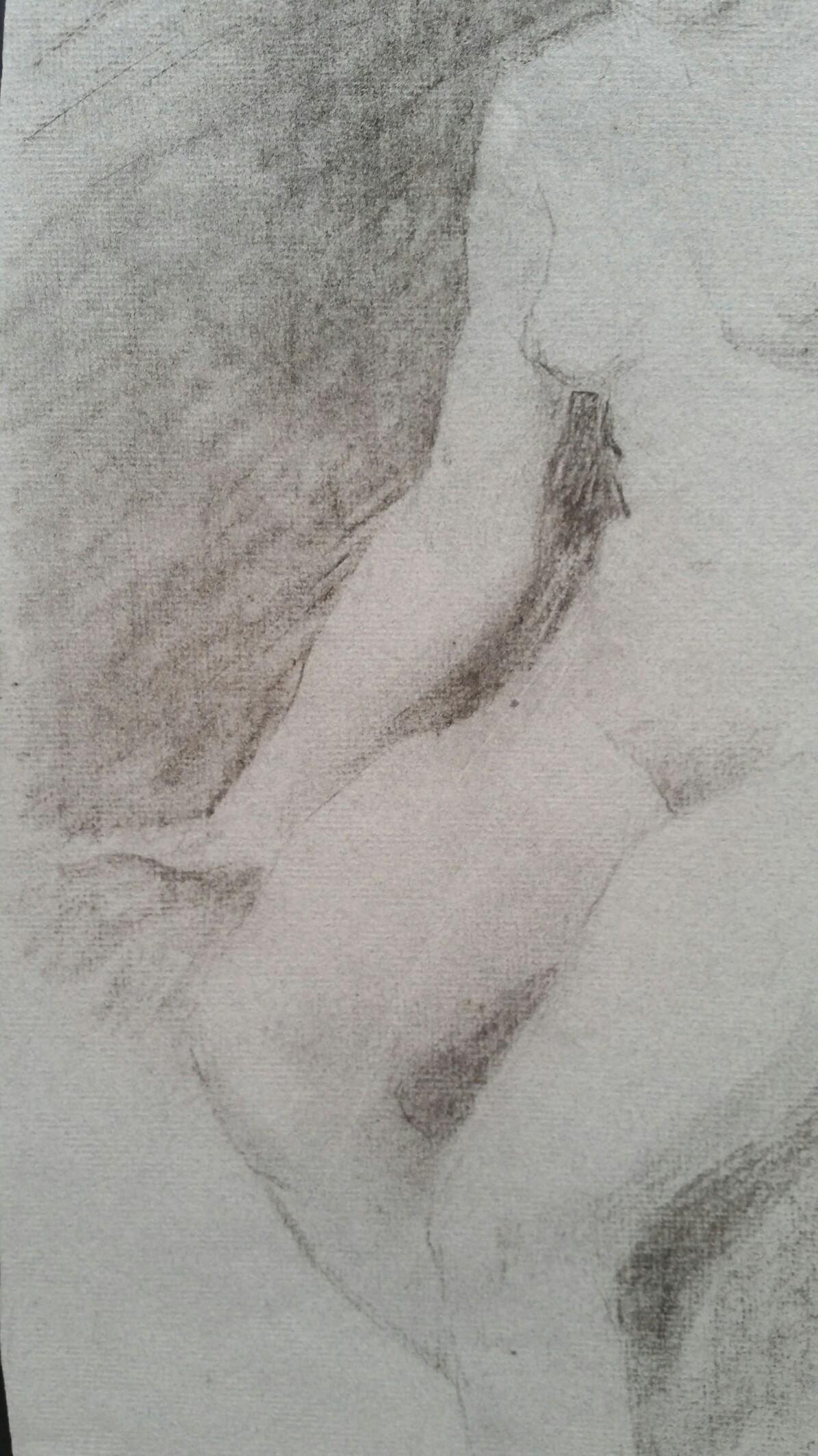 English Graphite Portrait Sketch of Female Nude, Seated For Sale 1