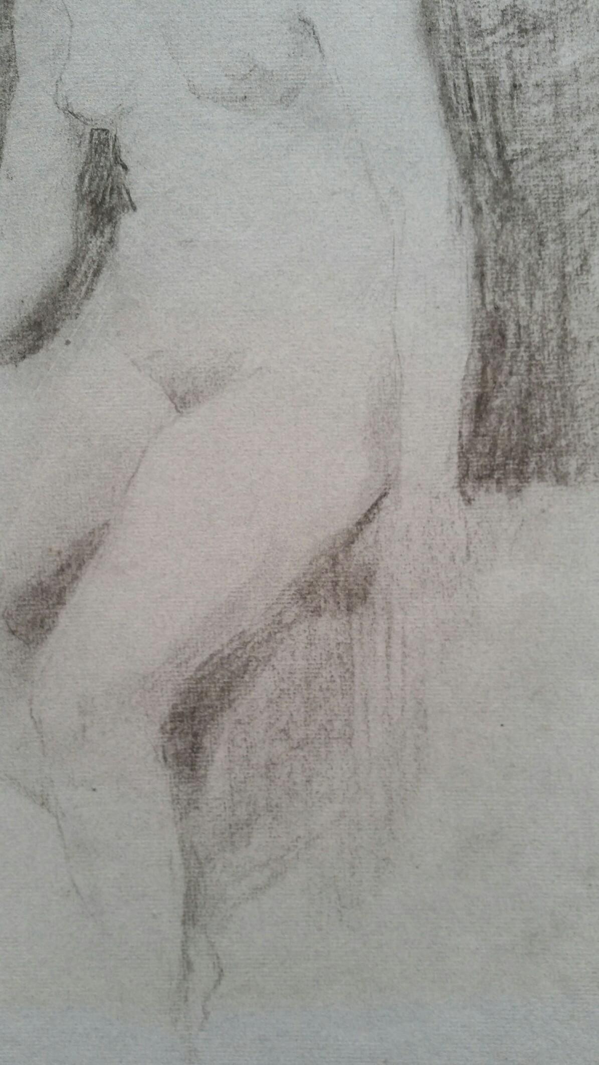 Portrait en graphite anglais d'une femme nue assise en vente 2