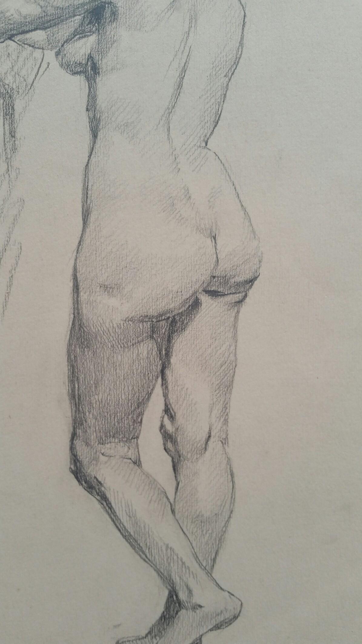 English Graphite Sketch of a Female Nude, Standing
by Henry George Moon (British 1857-1905)
on off-white artists paper, unframed
measurements: sheet 14.5 x 11 inches 

provenance: from the artists estate

Condition report: pin holes to corners where