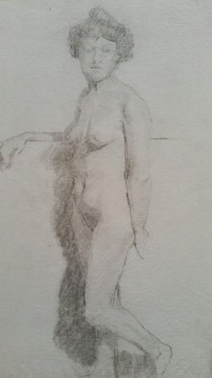 English Graphite Portrait Sketch of Female Nude, Standing