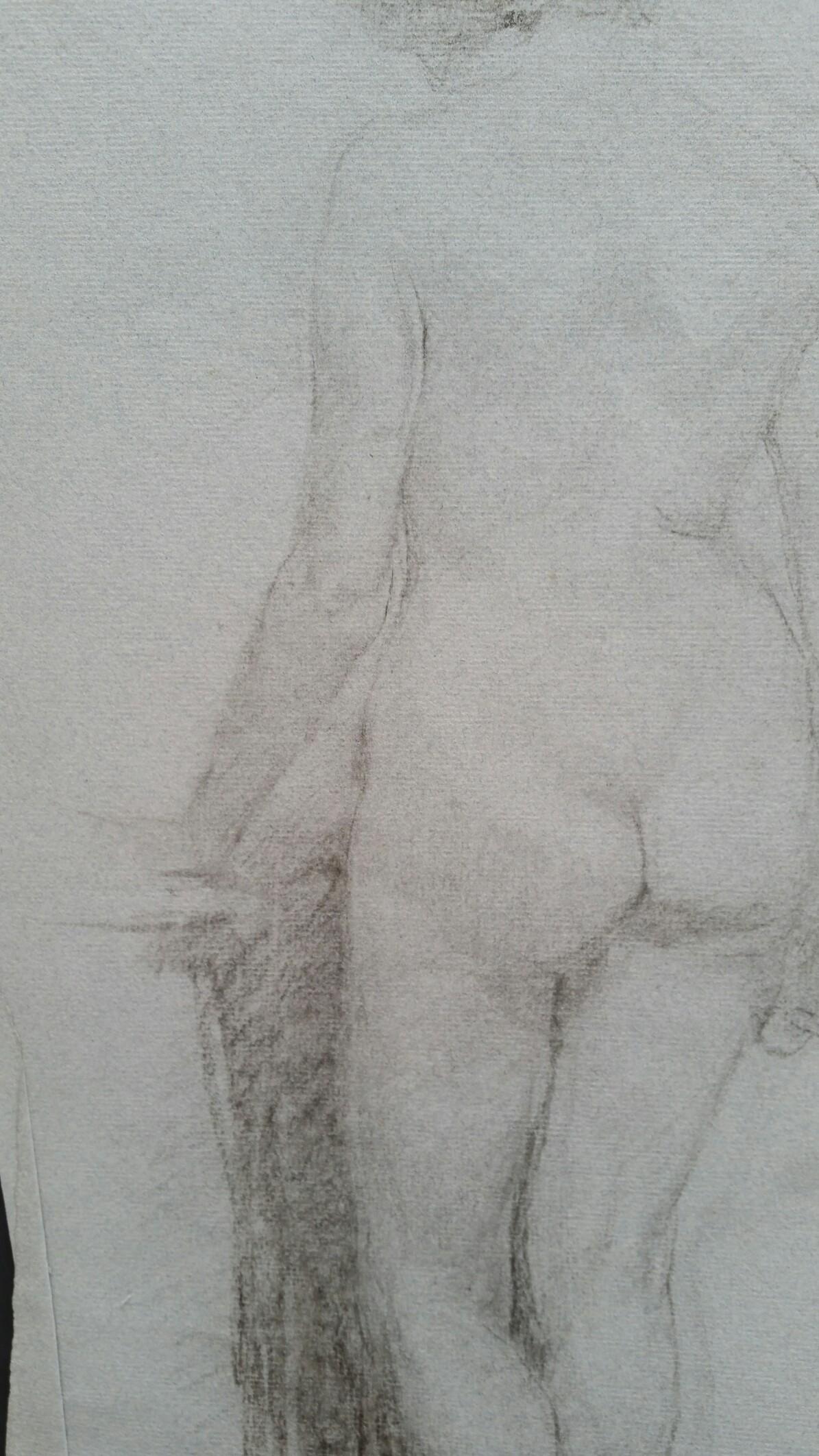 English Graphite Portrait Sketch of Female Nude, Back View - Impressionist Art by Henry George Moon