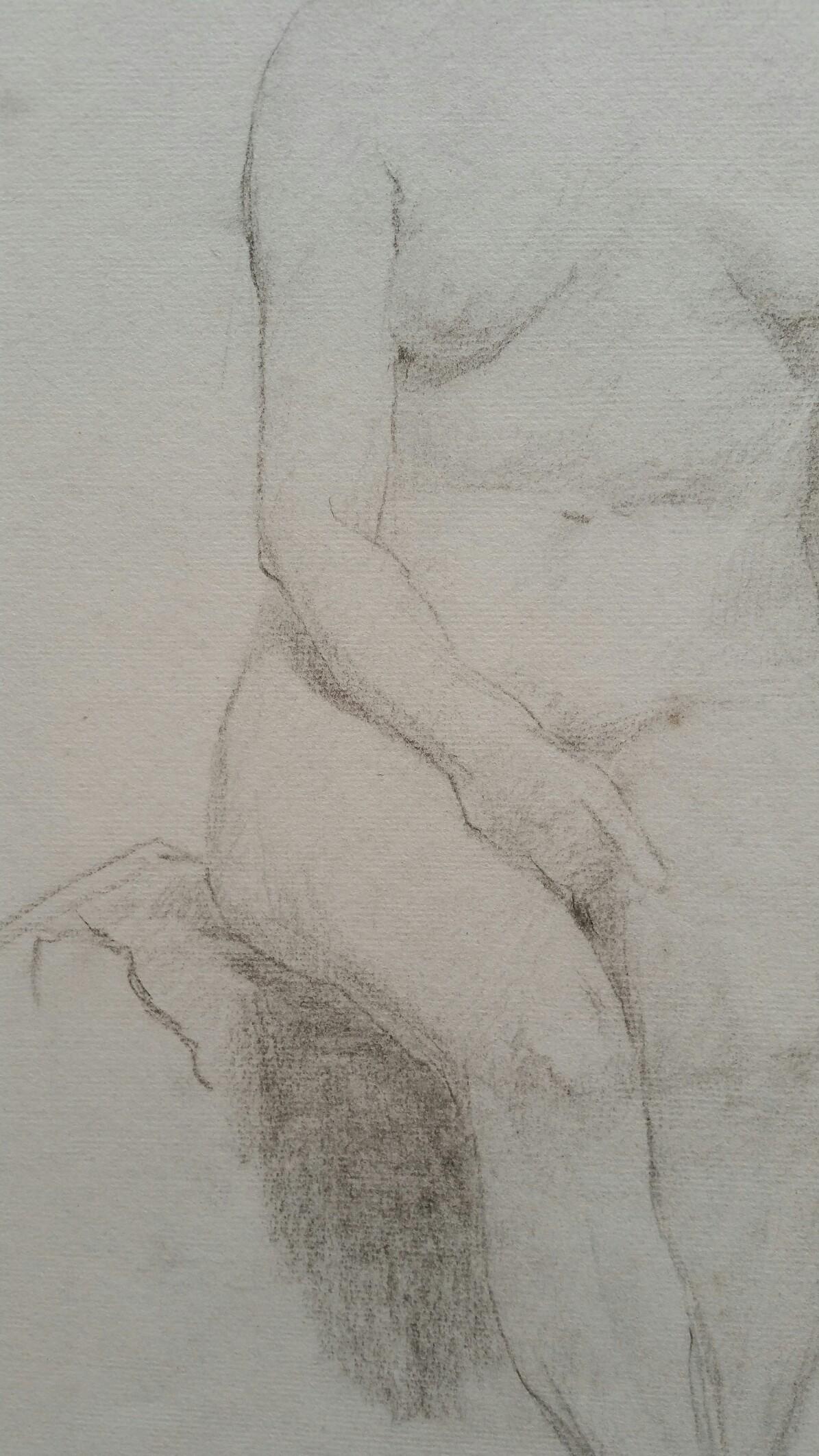 Portrait en graphite anglais d'une femme nue assise en vente 1