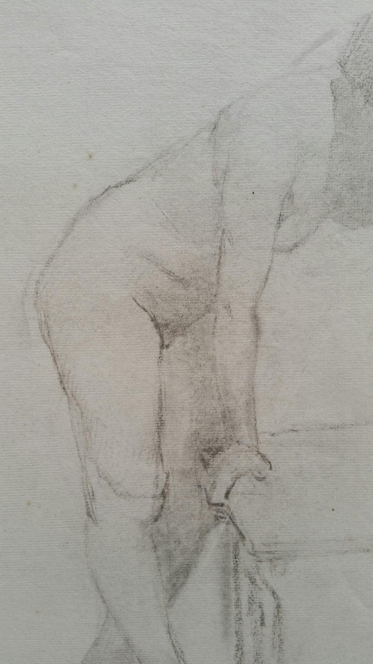 Croquis de portrait en graphite anglais d'une femme nue allongée en vente 1