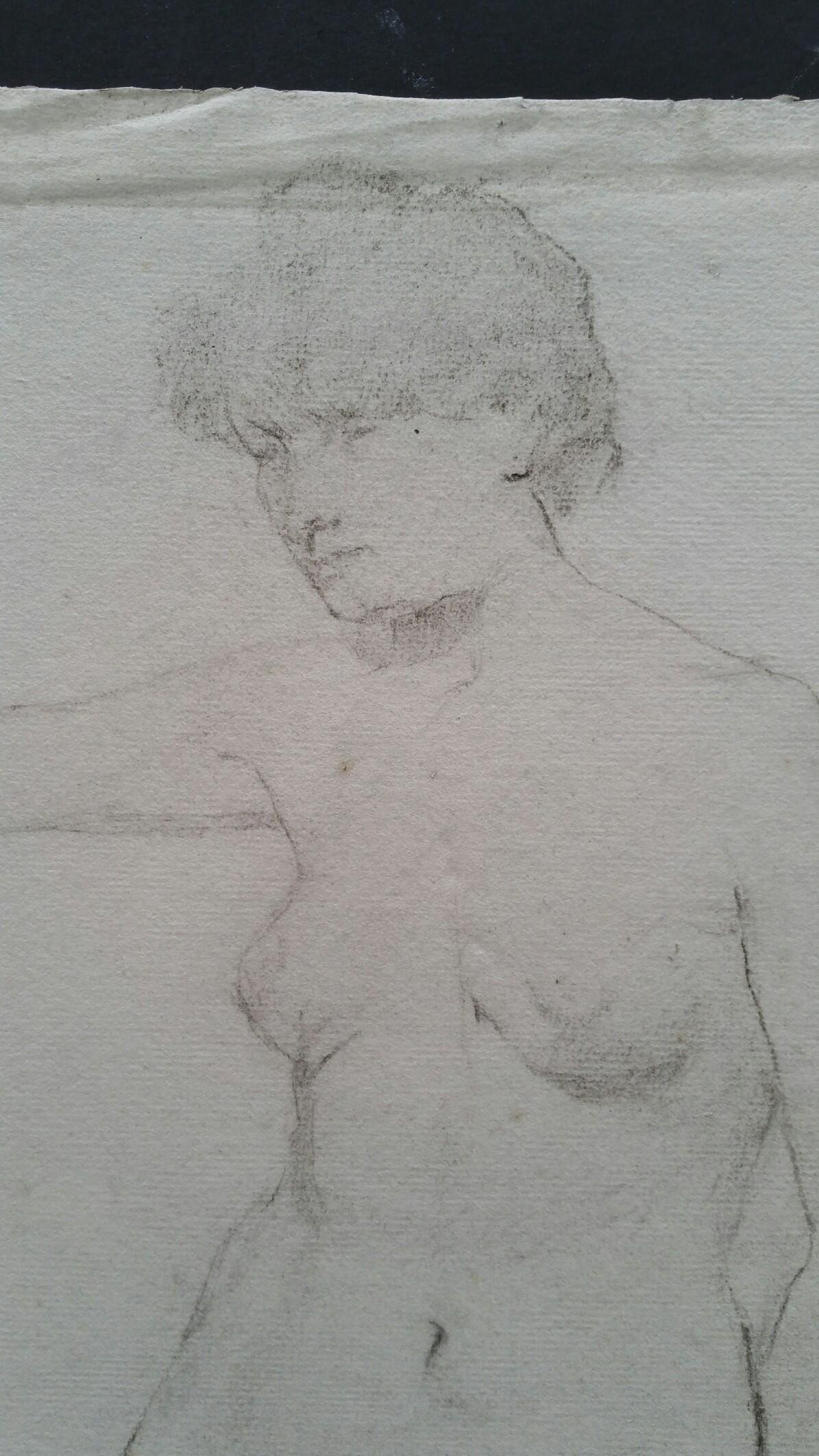 Portrait en graphite anglais d'une femme nue, debout, tournée vers l'avant en vente 6