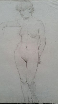 English Graphite Portrait Sketch of Female Nude, Standing Facing